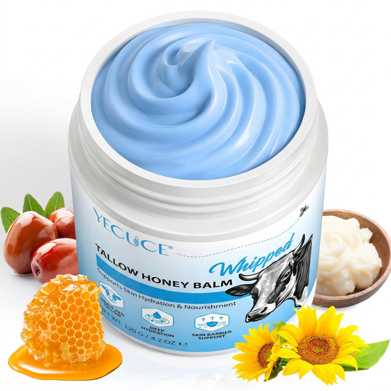 FUKEVY Copper Peptide Tallow Balm,120g Natural Skincare Balm for AntiAging, Skin Firming, & Deep Hydration, Whipped NonGreasy 