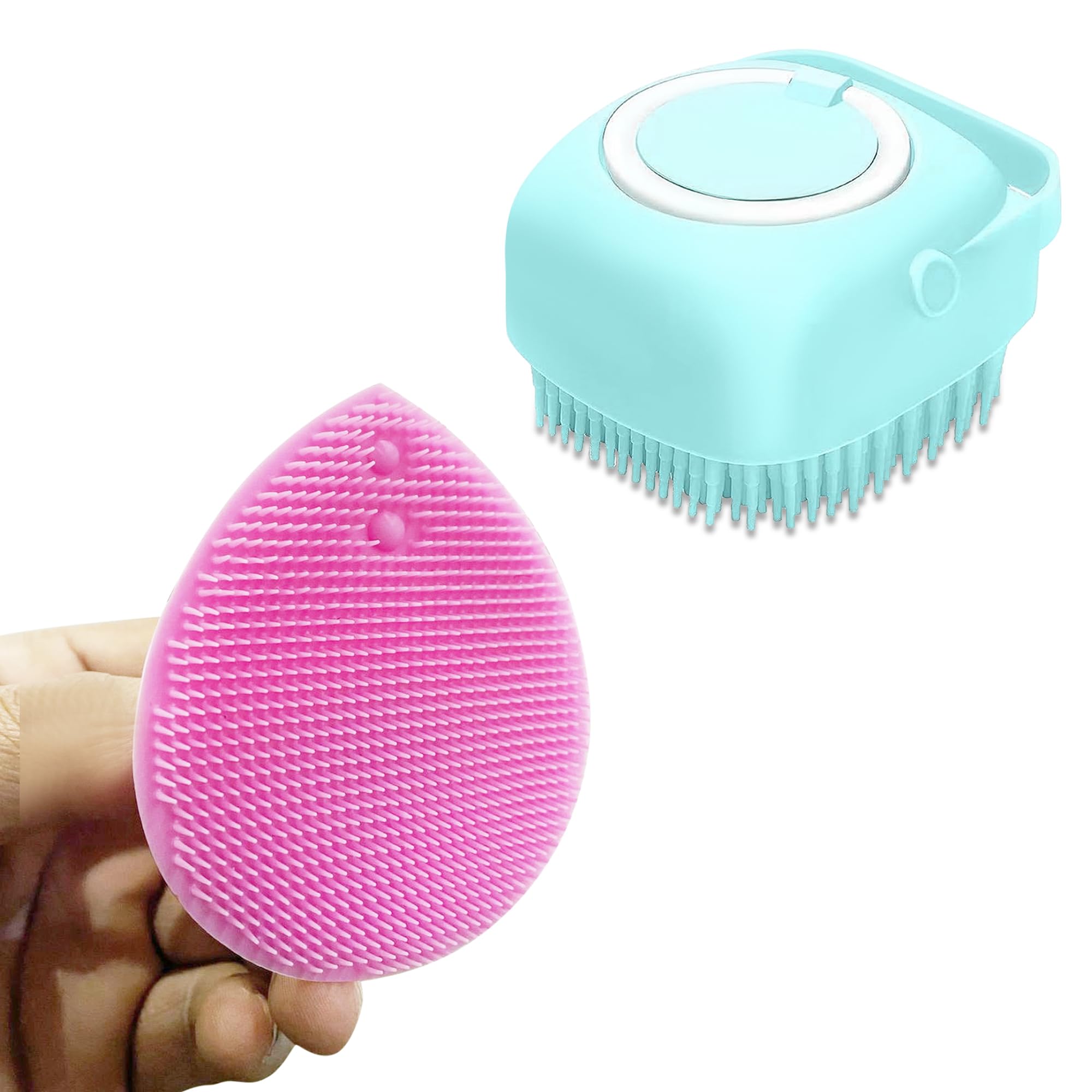 GLUN Exfoliating Body Brush with Liquid Soap Container Pack of 2 Bath Brush & Silicone Skin Cleaning Brush, Silicone Grade Mater