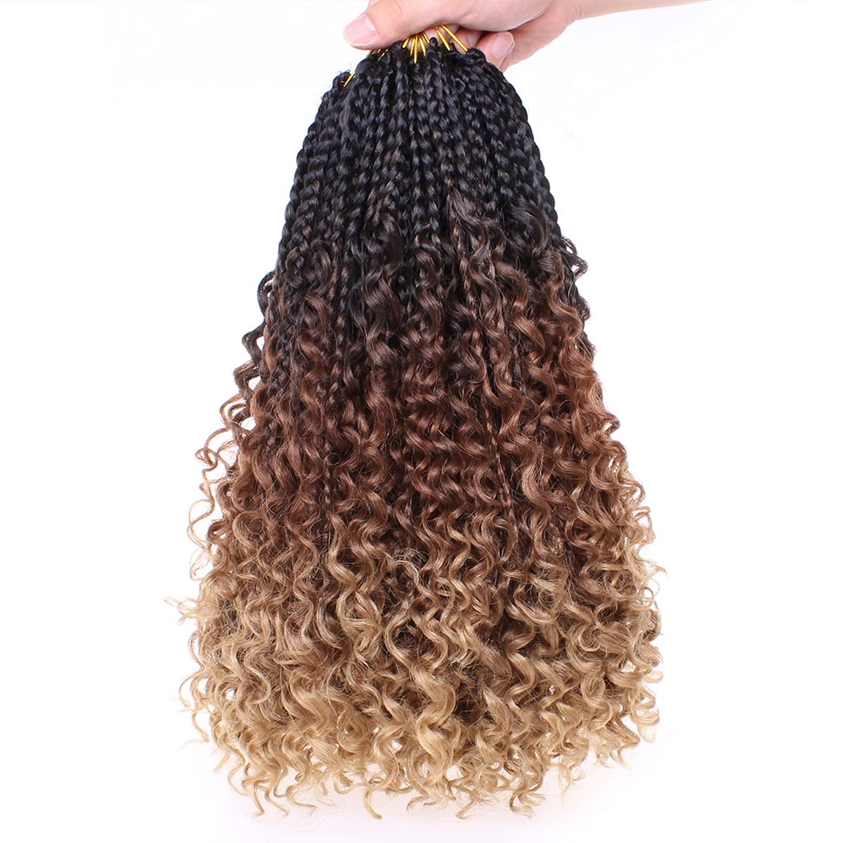 Unionbeauty 8 Packs 14 Inch Boho Box Braids Crochet Hair with Curly Ends Bob Bohemian Hippie Braids Pre-looped Messy Goddess Box