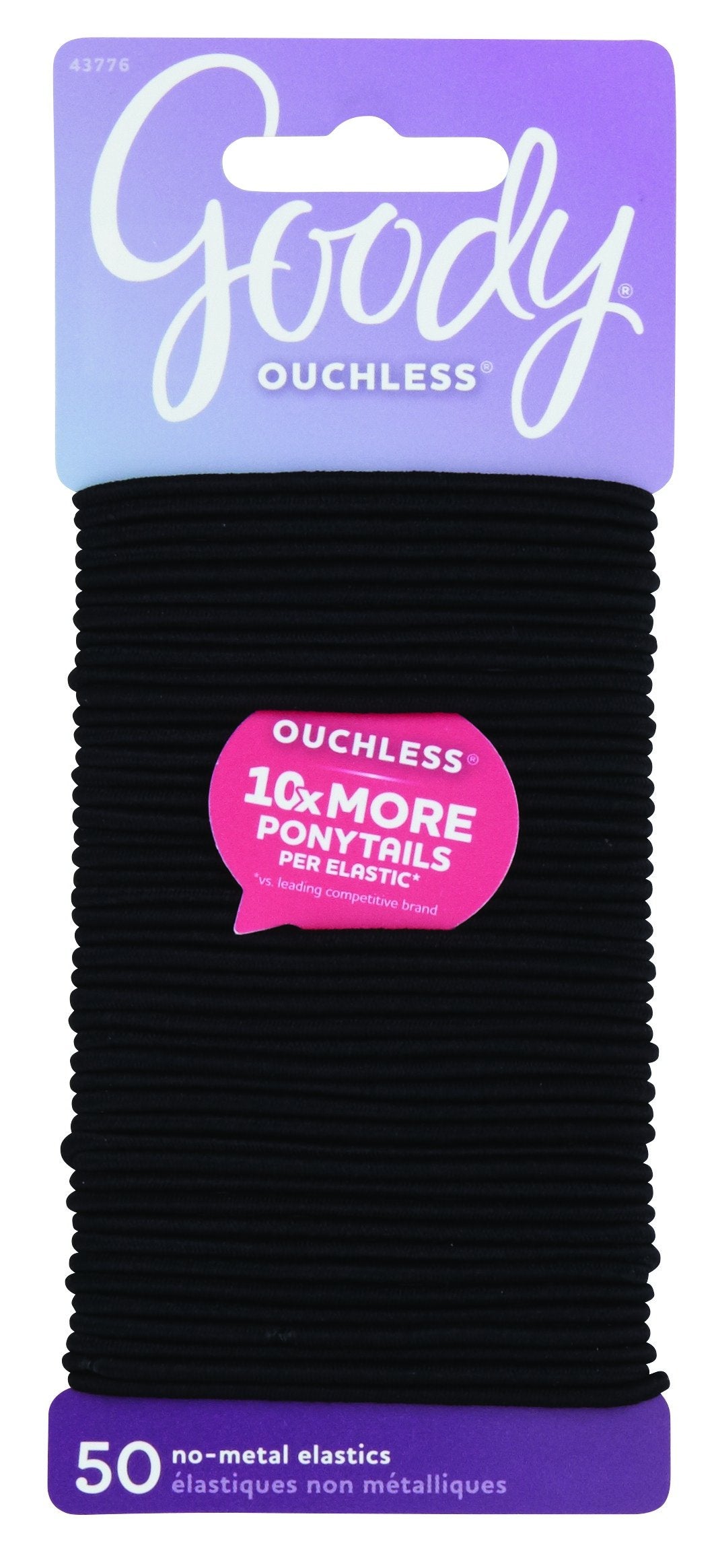 Goody Ouchless No Metal Elastics, 2mm, Black, 50 Count