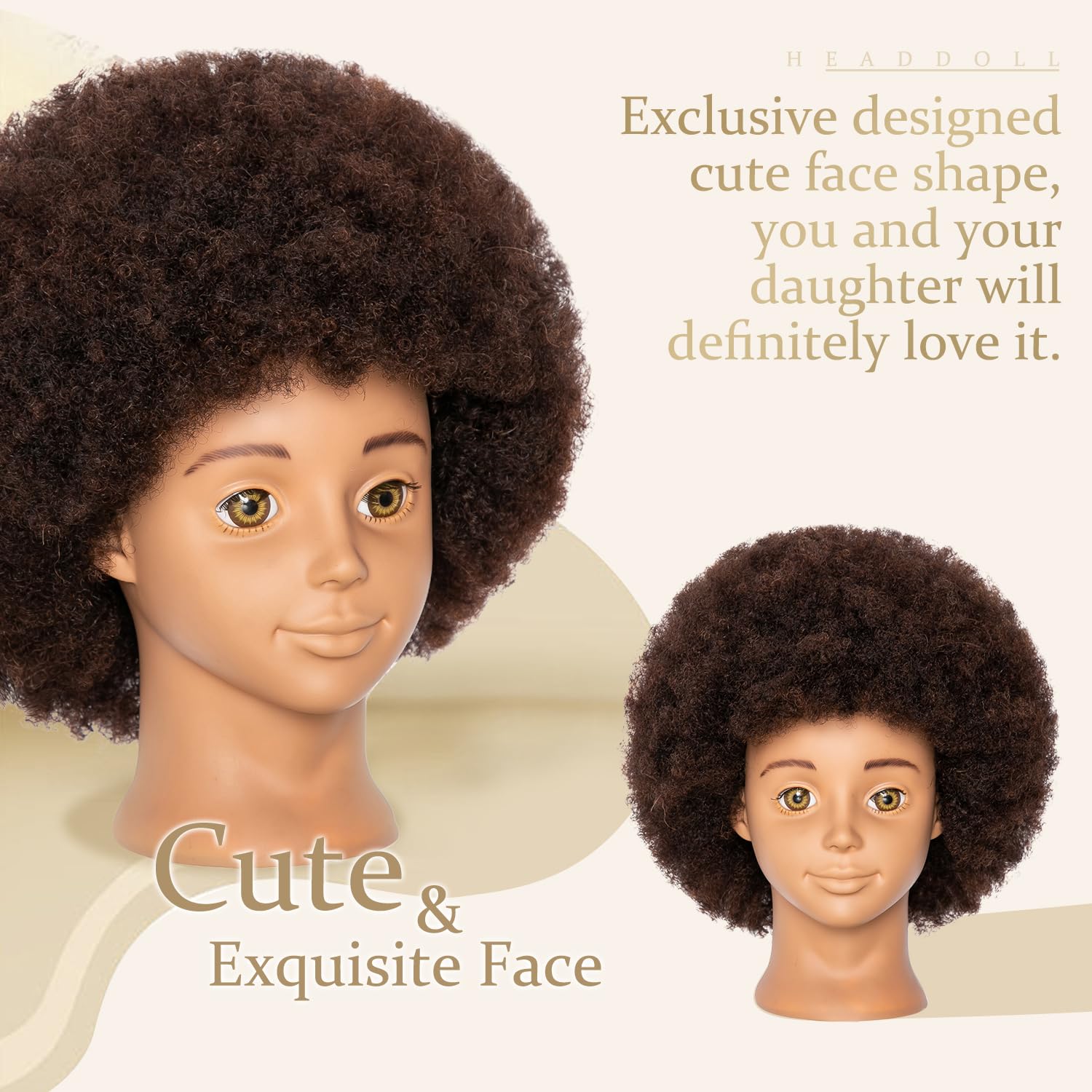 Headdoll Mannequin Head Human Hair African Mannequin Head With 100% Human Hair Manikin Doll Head For Hair Styling With Cute Appe