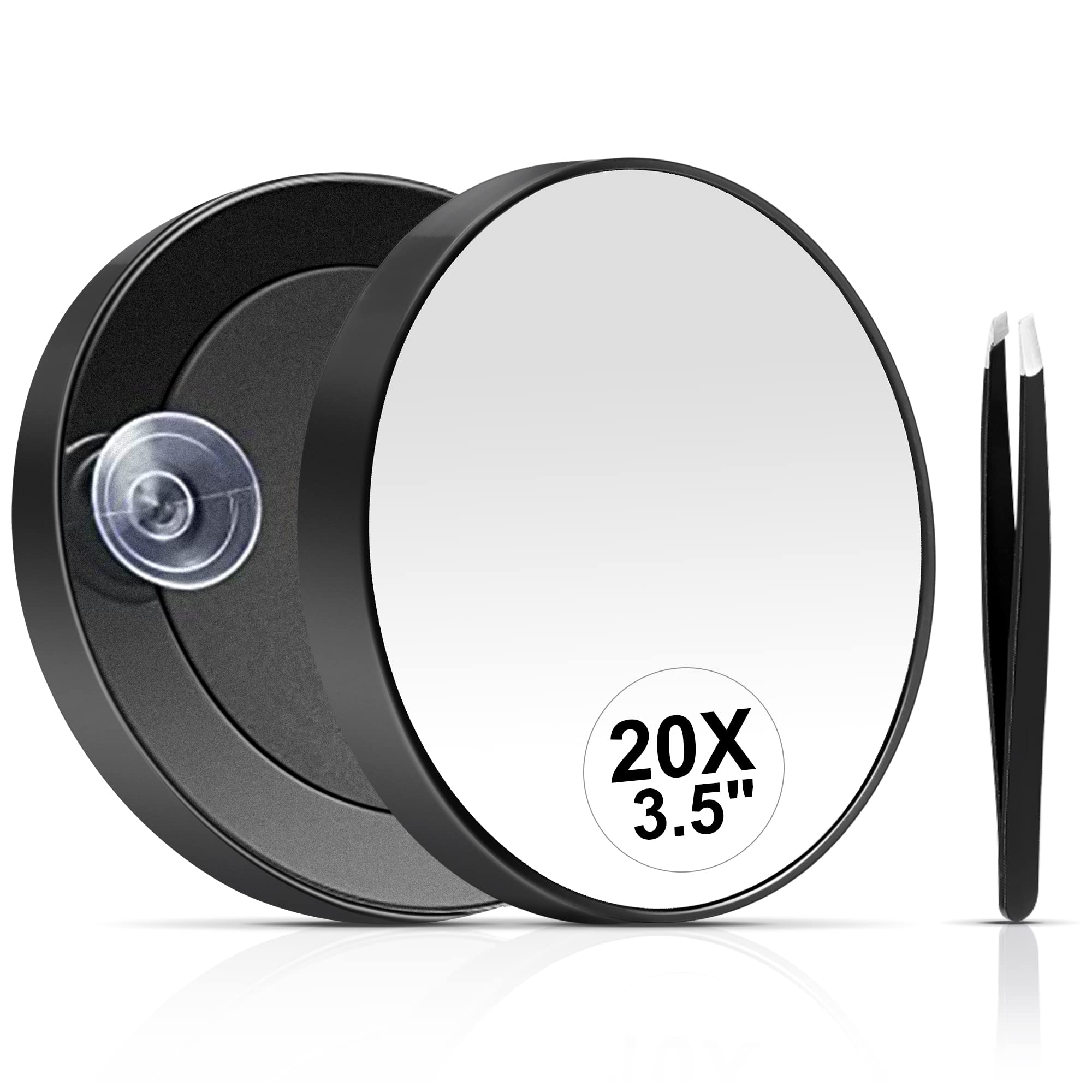 MIYADIVA 20X Magnifying Mirror, 20X Magnifying Mirror Suction Cup and Tweezers, As a Mganifying Makeup Mirror, Pocket Mirror Set