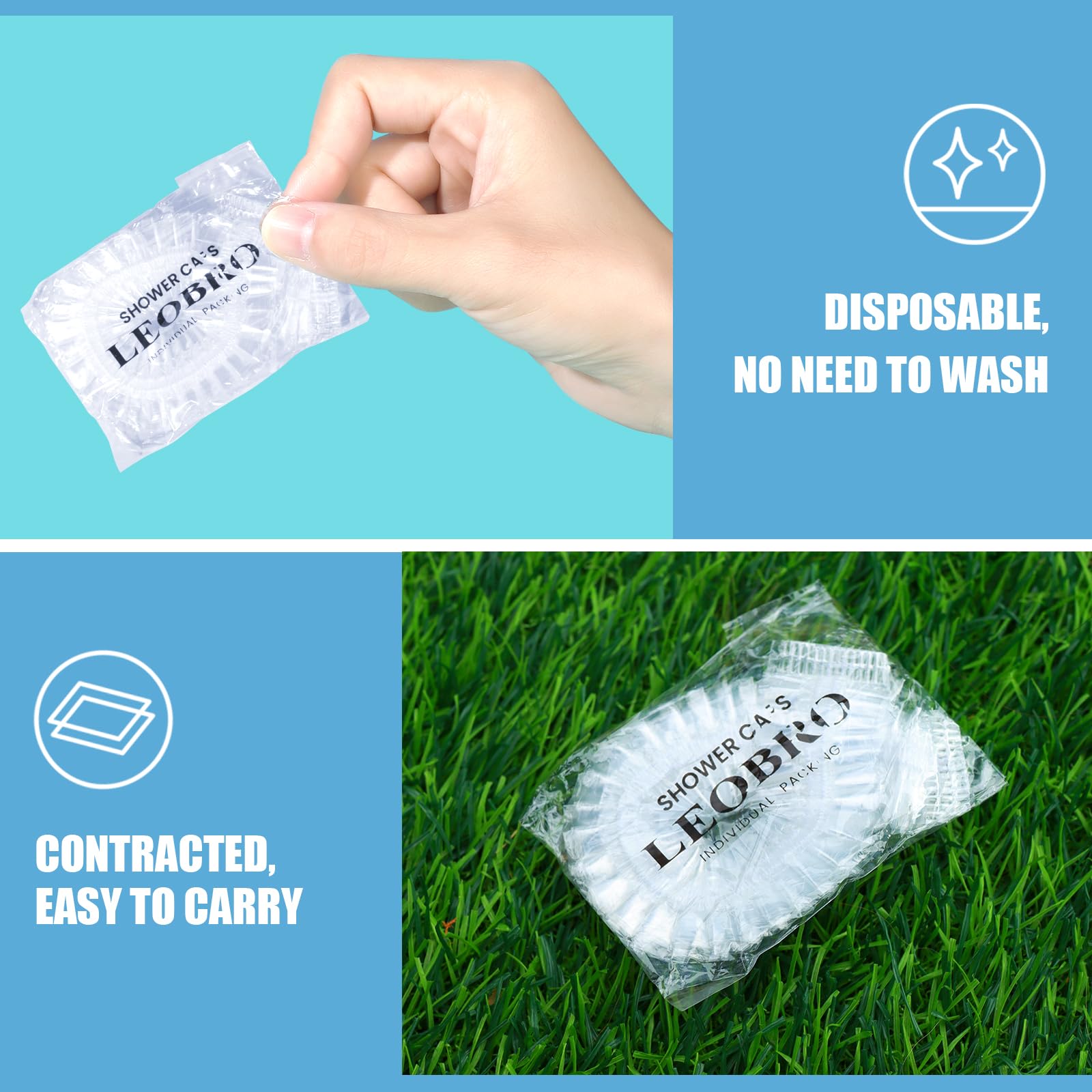 Leobro Individually Wrapped Disposable Shower Caps, Shower Caps, Large Plastic Shower Caps For Women Disposable, Clear Shower Ca