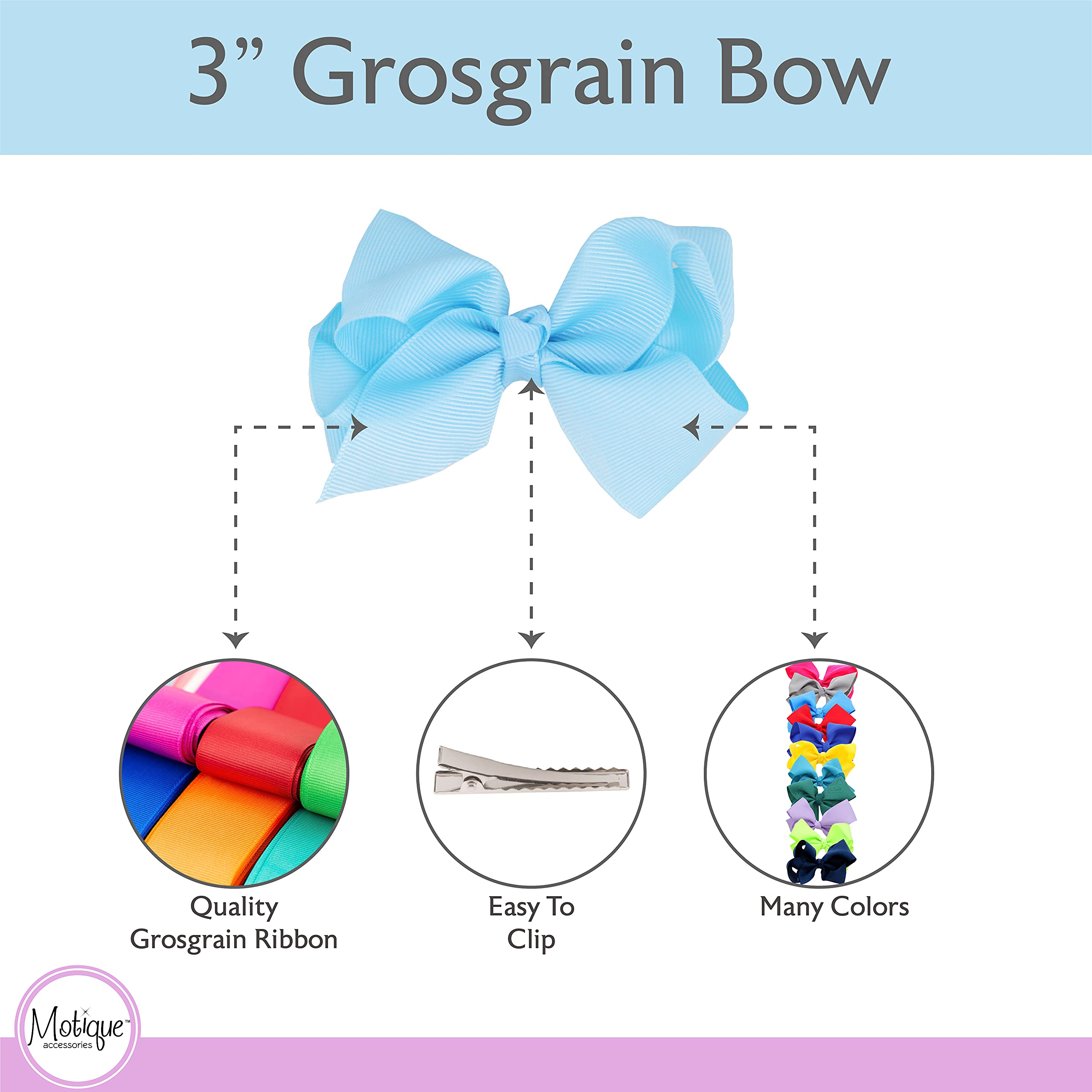 3 Inch Grosgrain Bow For Little Girls- Set Of 2 (Sky Blue)