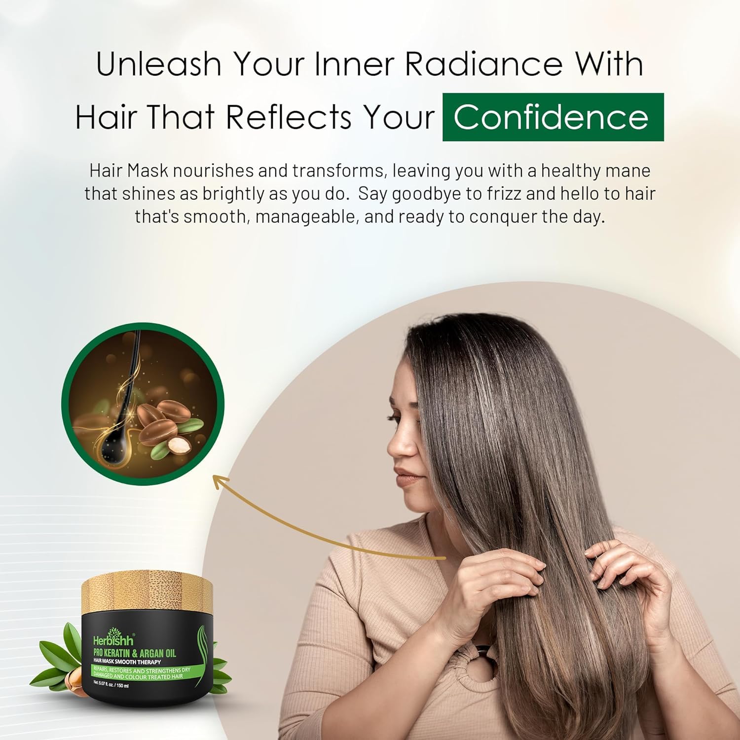 Herbishh Argan Hair Mask-Deep Conditioning & Hydration For Healthier Looking Hair- For Very Dry, Weak, Stressed Out Hair, No Sul