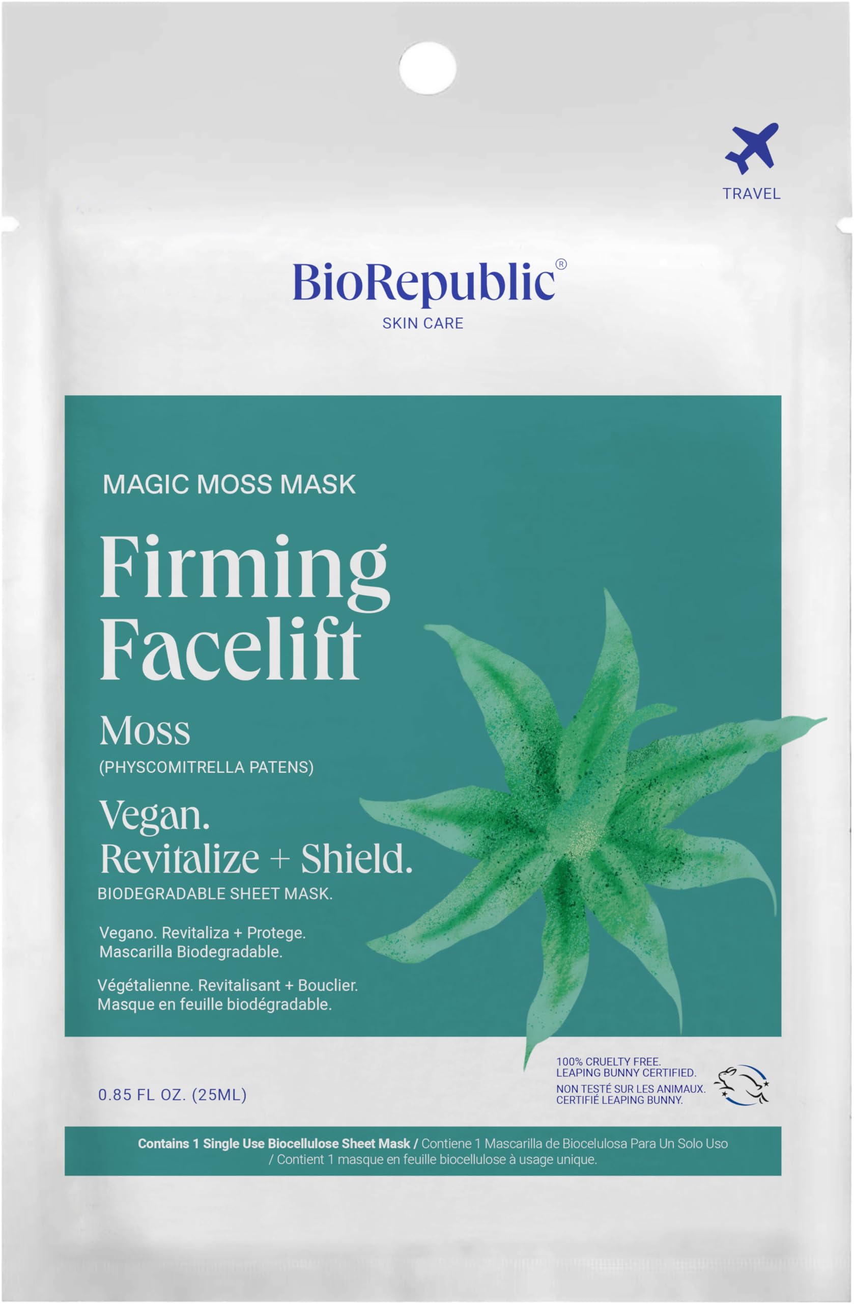 BioRepublic Moss Magic Firming Sheet Masks  Facelift Biocellulose Face Mask with Sustainable Moss for Intense Hydration, Tighte