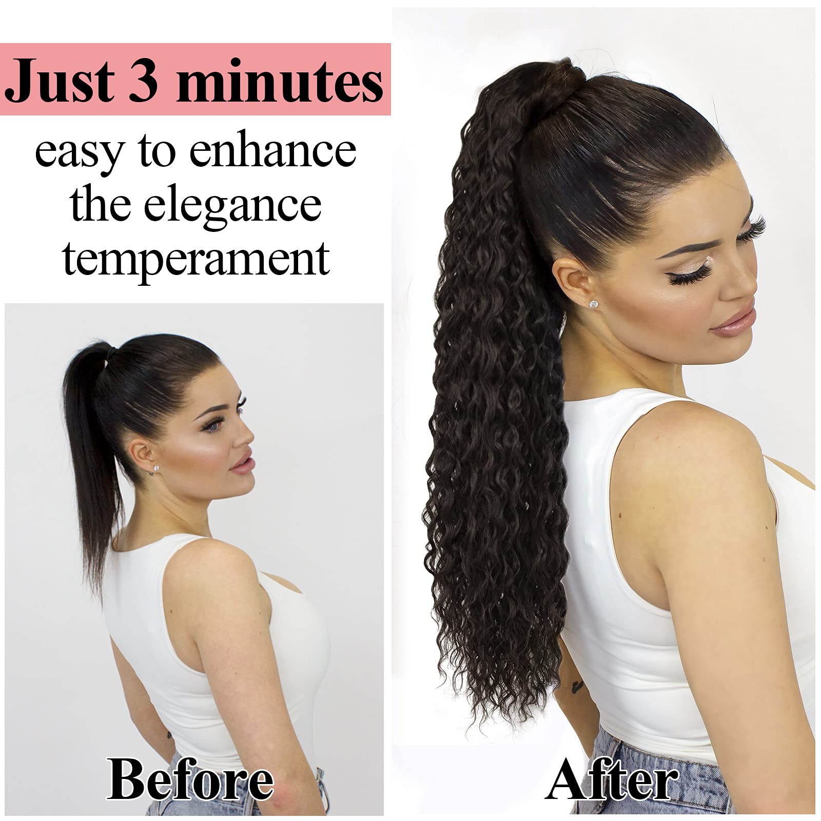 Long Curly Drawstring Ponytail Extension 24Inch Corn Wave Clip In Ponytail Extensions Synthetic Hairpiece For Black Women (4#)