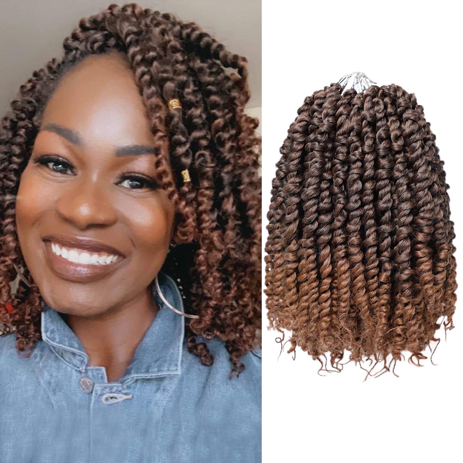 Violet Passion Twist Hair 10 Inch Ombre Gold Passion Twist Crochet Hair For Black Women 8 Packs Pre Looped Spring Twist Hair Boh