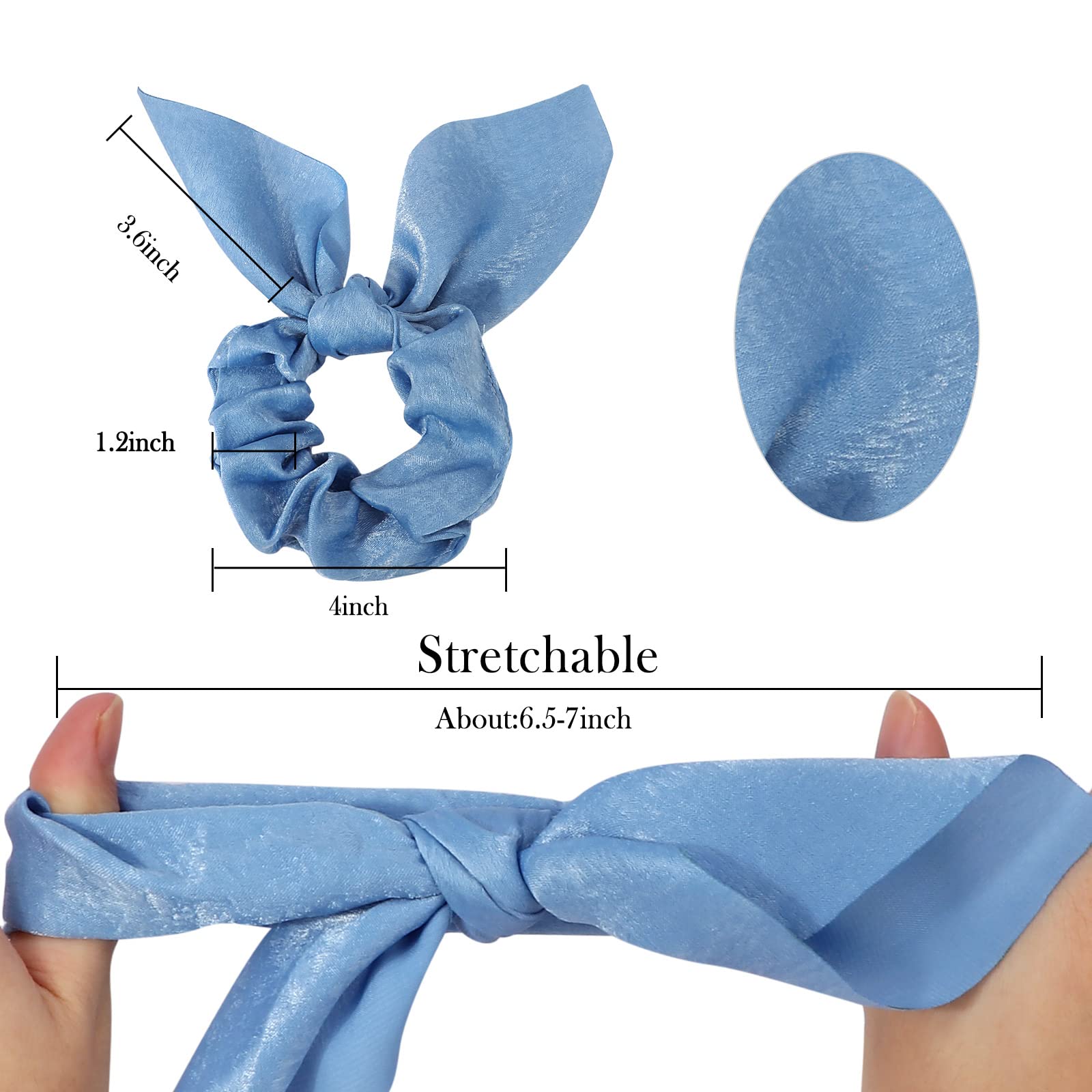 Ondder Hair Scrunchies - 15 Pcs Cute Bow Ribbon Elastic Hair Ties And Ponytail Holders In Blue For Women And Girls