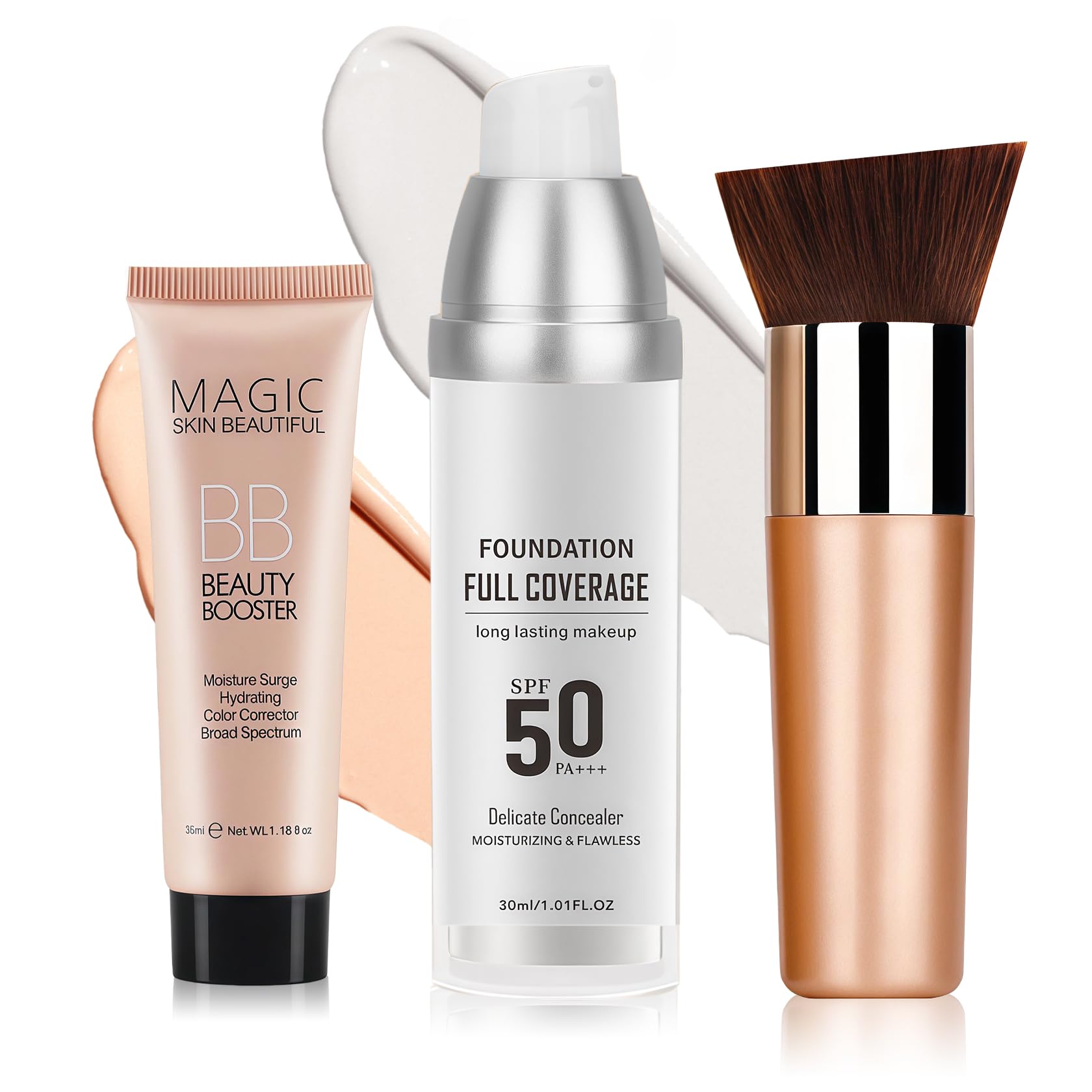 Color Changing Foundation Set,Flawless Liquid Foundation Full Coverage with Makeup Primer & Makeup Sponge Egg