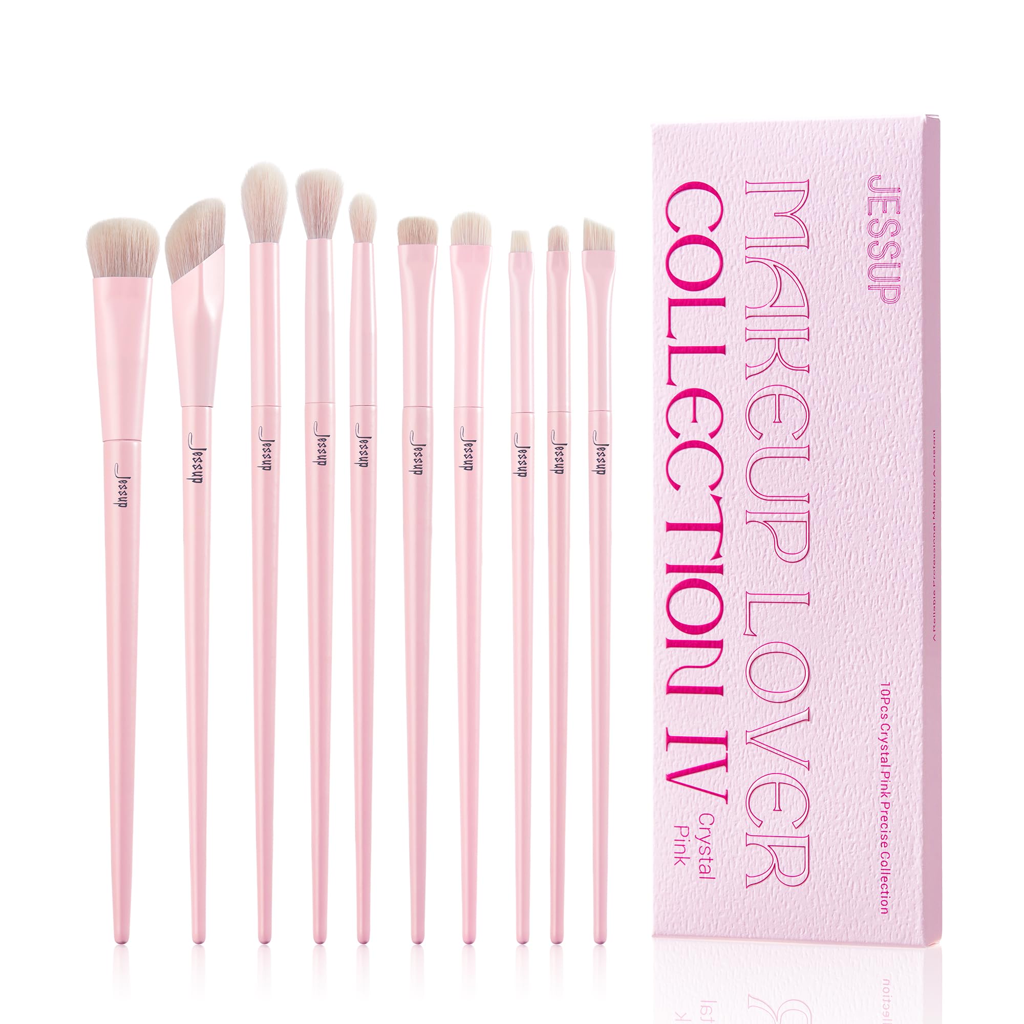 Jessup Eyeshadow Brush Set 10Pcs Pink Eye Makeup Brushes concealer Brush Premium Synthetic Eye Shadow Eyeliner Smudge crease Ble
