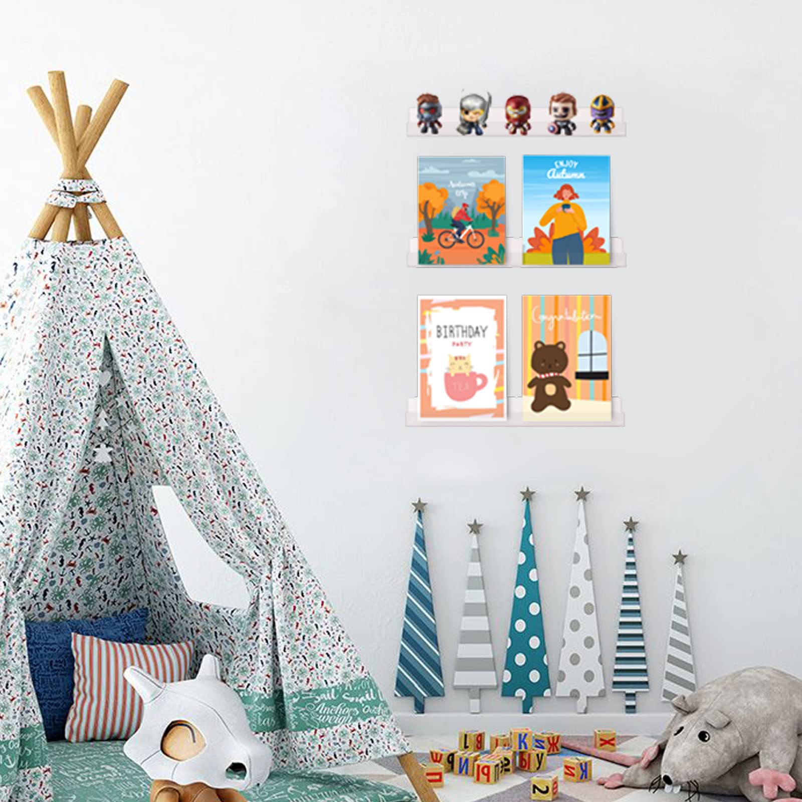 8 Pack Nail Polish Rack Wall Mounted Shelf With Removable Anti-Slip End Inserts, Clear Acrylic Nail Polish Organizer Wall Rack D