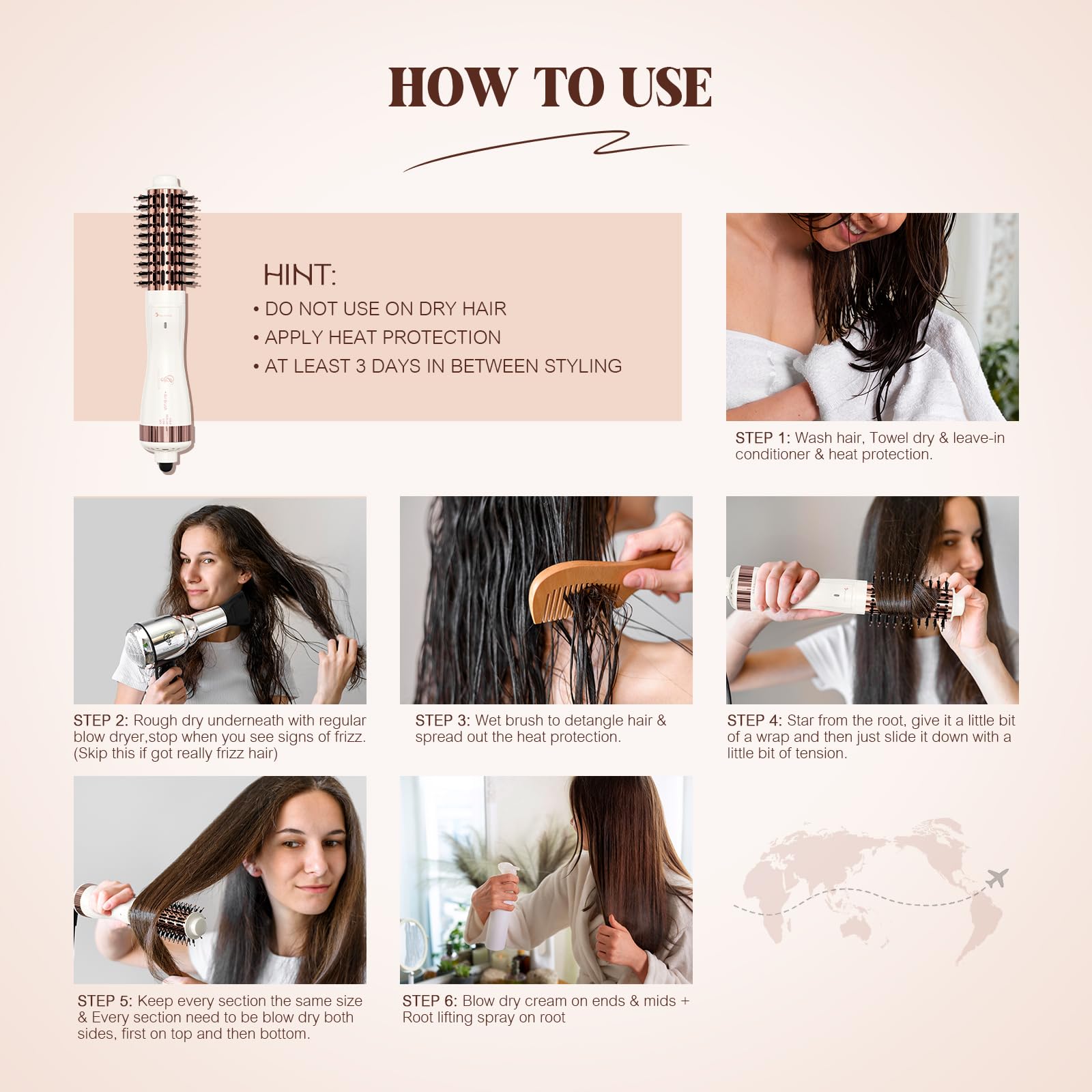 Hair Trends 1.5 Inch Barrel Round Brush Blow Dryer, Negative Ionic One Step Volumizer Dryer, 4-in-1 Hot air Brush-2.8 Inch Plus