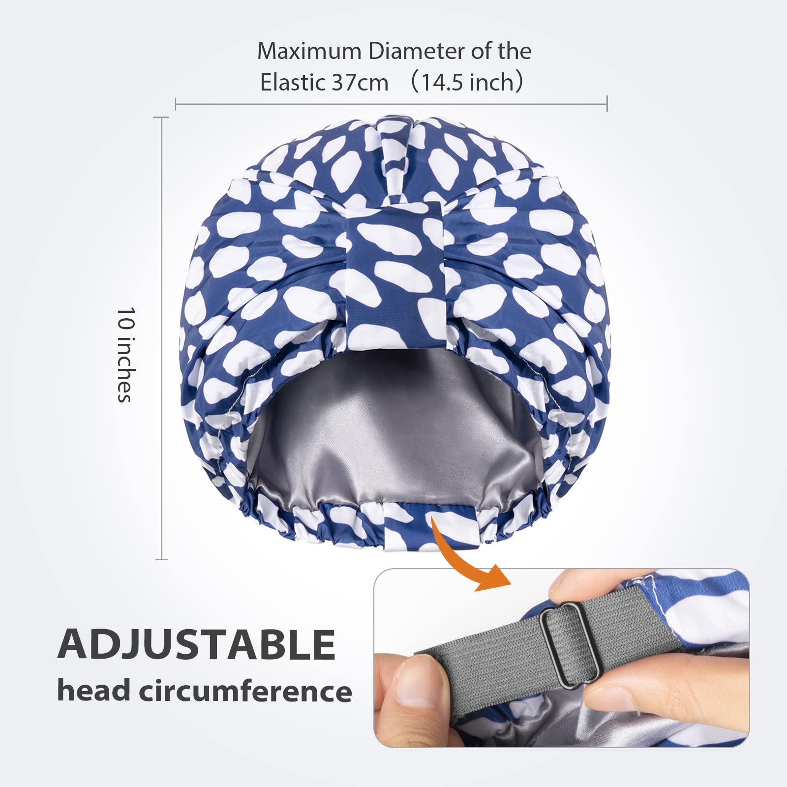 Innelo Luxury Shower Cap, Reusable Upgrade Waterproof Caps For Women, Adjustable Cap Hair With Satin Lined, All Styles Blue