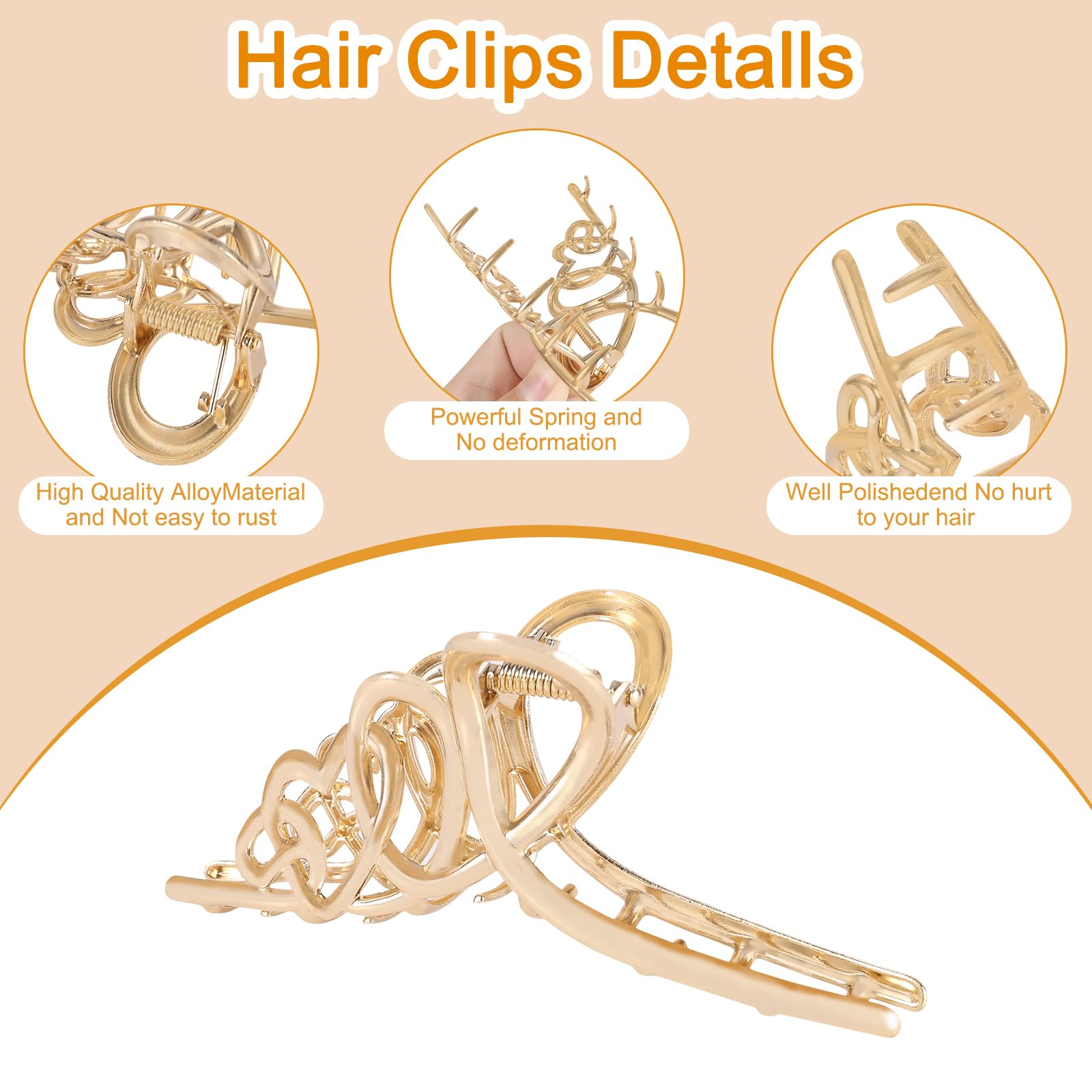 Lukacy 6 Pack Large Metal Hair Claw Clips - 4 Inch, Perfect Big Gold Jaw Hair Clamps For Women And Thinner, Thick Hair Styling,S