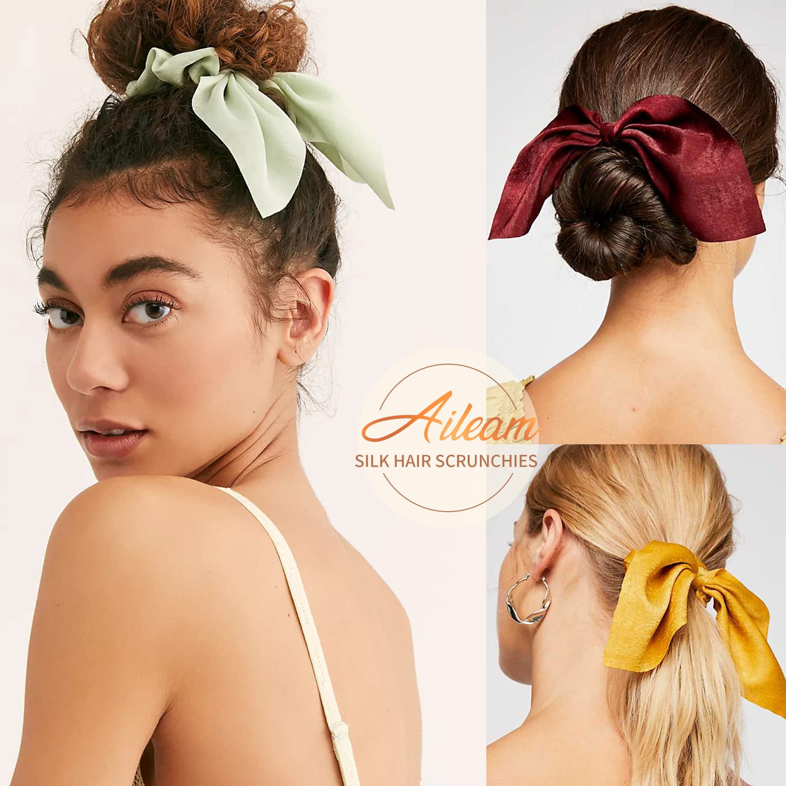 14 PCS Bow Hair Scrunchies Bunny Ears Silk Scrunchies Hair Ties Bobbles Elastic Hair Ties Ropes Ponytail Holder Hair Accessories