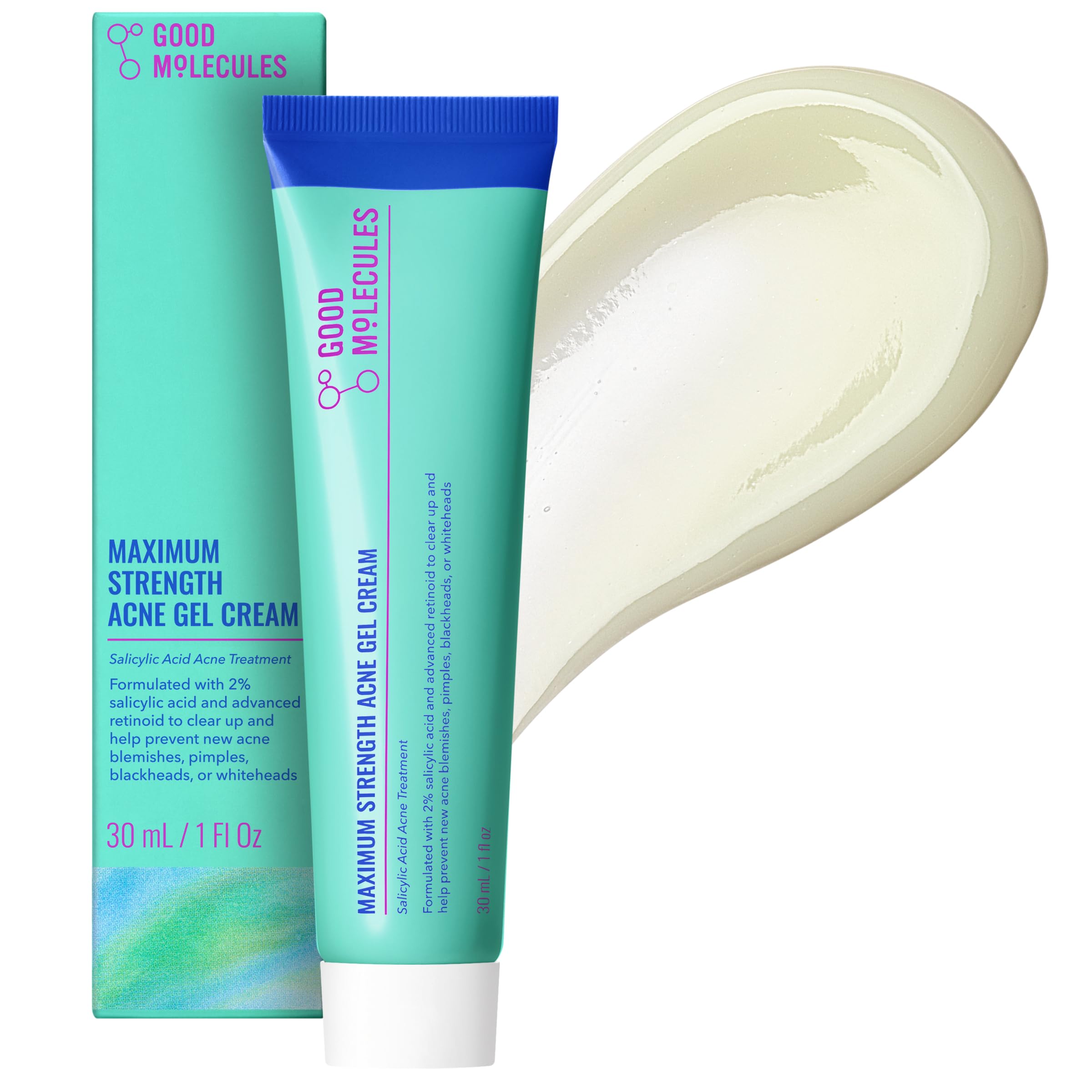 Good Molecules Maximum Strength Acne Gel Cream with 2% Salicylic Acid  Helps Clear Acne Blemishes, Blackheads & Whiteheads  Re