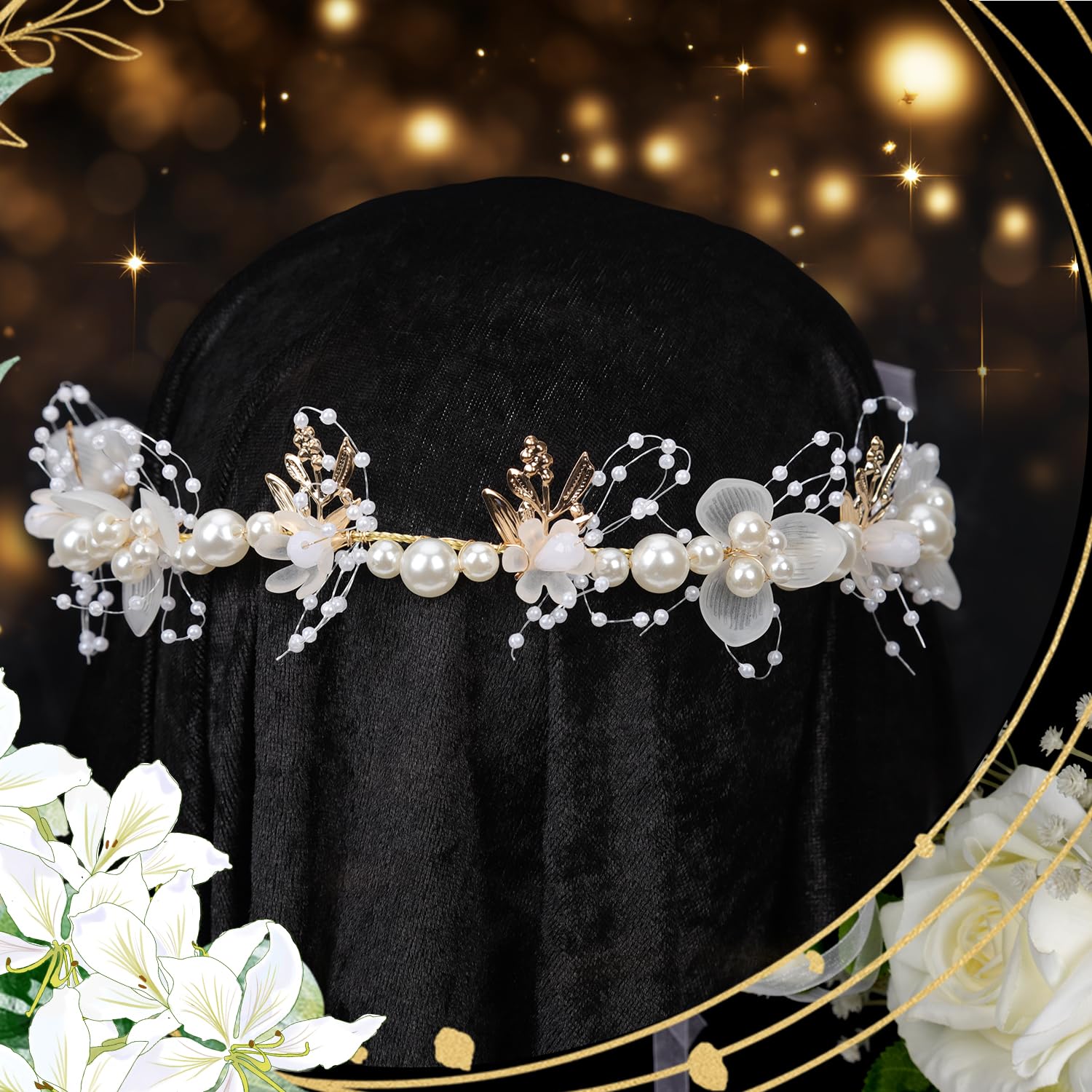 Nqeuepn Flower Girl Hair Accessories, 13.7 X 1.96 Inch Tiara Wedding White Children'S Hair Accessories Adjustable Girl Flower He