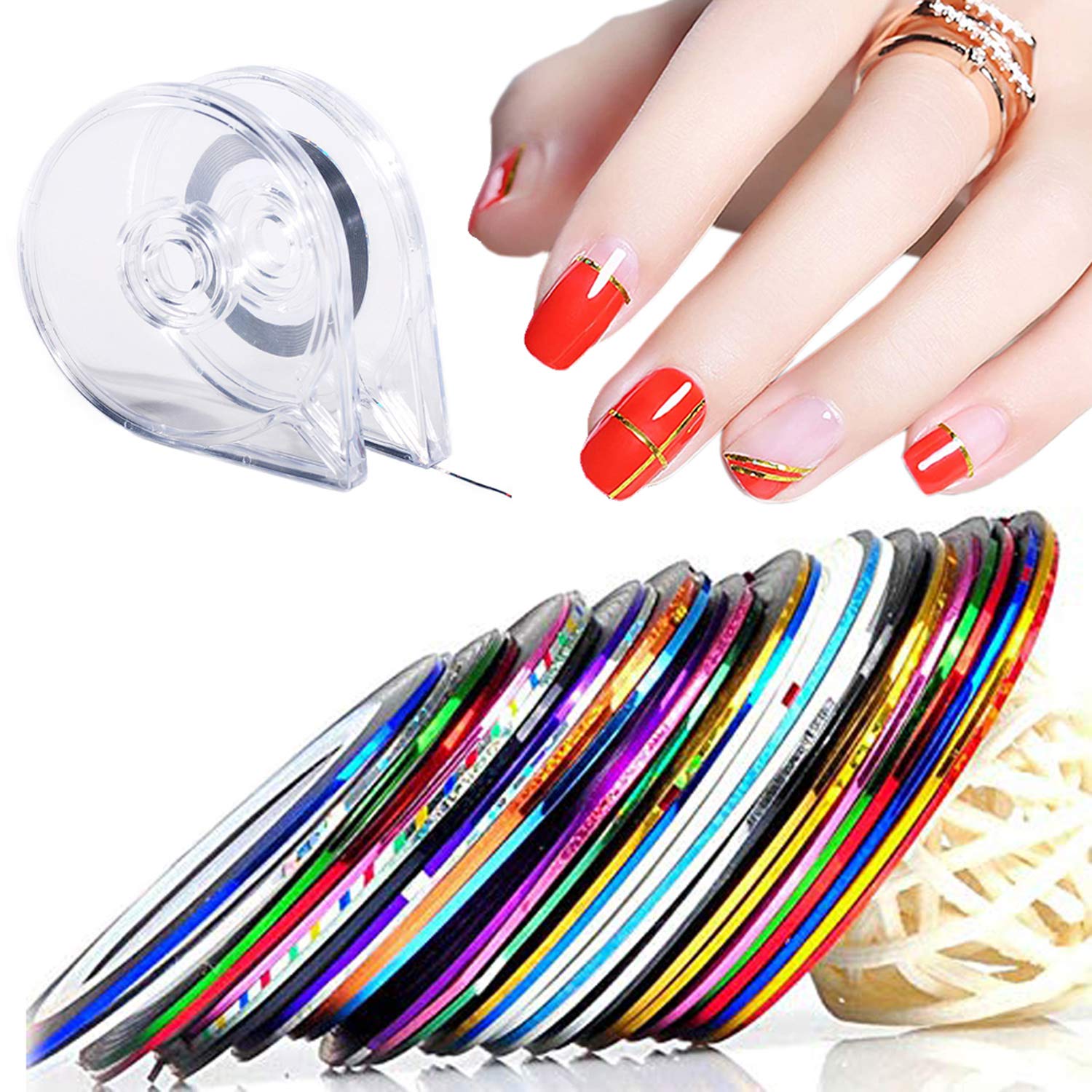 30 Colors Nail Striping Tape Line 2 Pcs Nail Tape Dispensers Tape Roller Dispenser Striping Tape Line Nail Art Tools Nail Art De