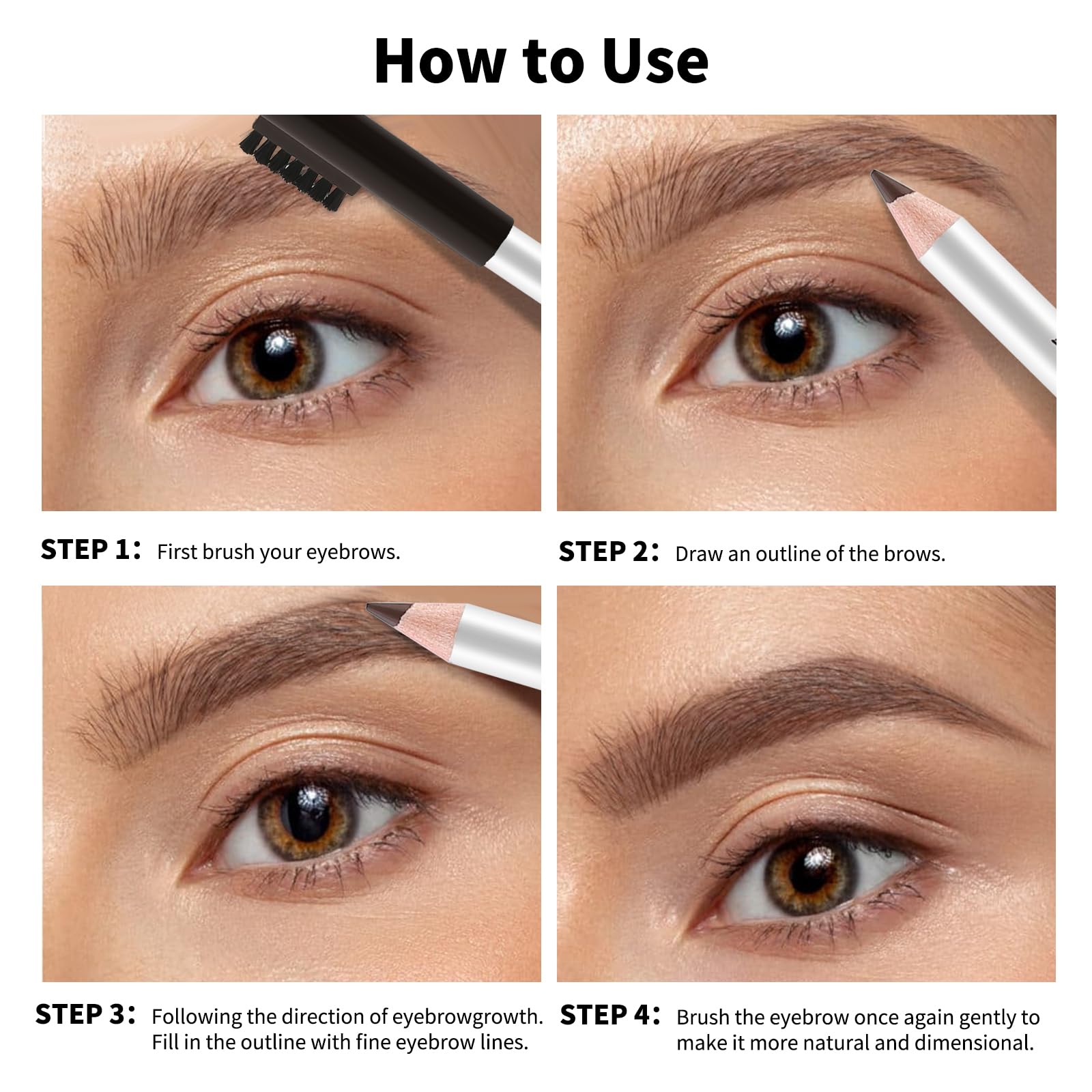 Boobeen 12 Packs Eyebrow Pencils With Soft Brush 2-In-1 Natural Waterproof Eyebrow Pen Long-Lasting Brows Makeup, Medium Brown E