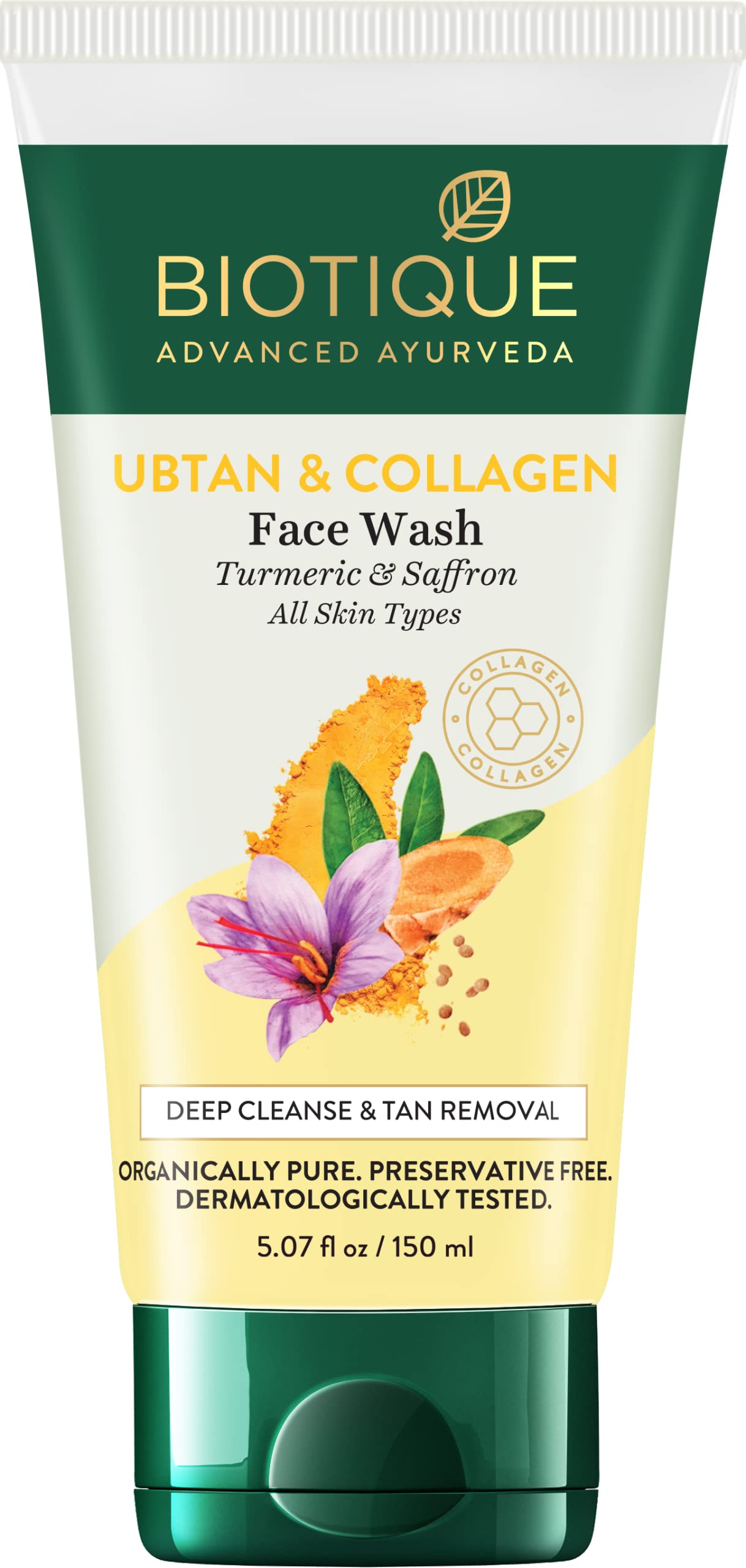 Biotique Ubtan & Collagen Face Wash For Tan Removal & Enhancing Skin Complexion - Gentle Exfoliation, Dead Skin Cell Removal| Fo