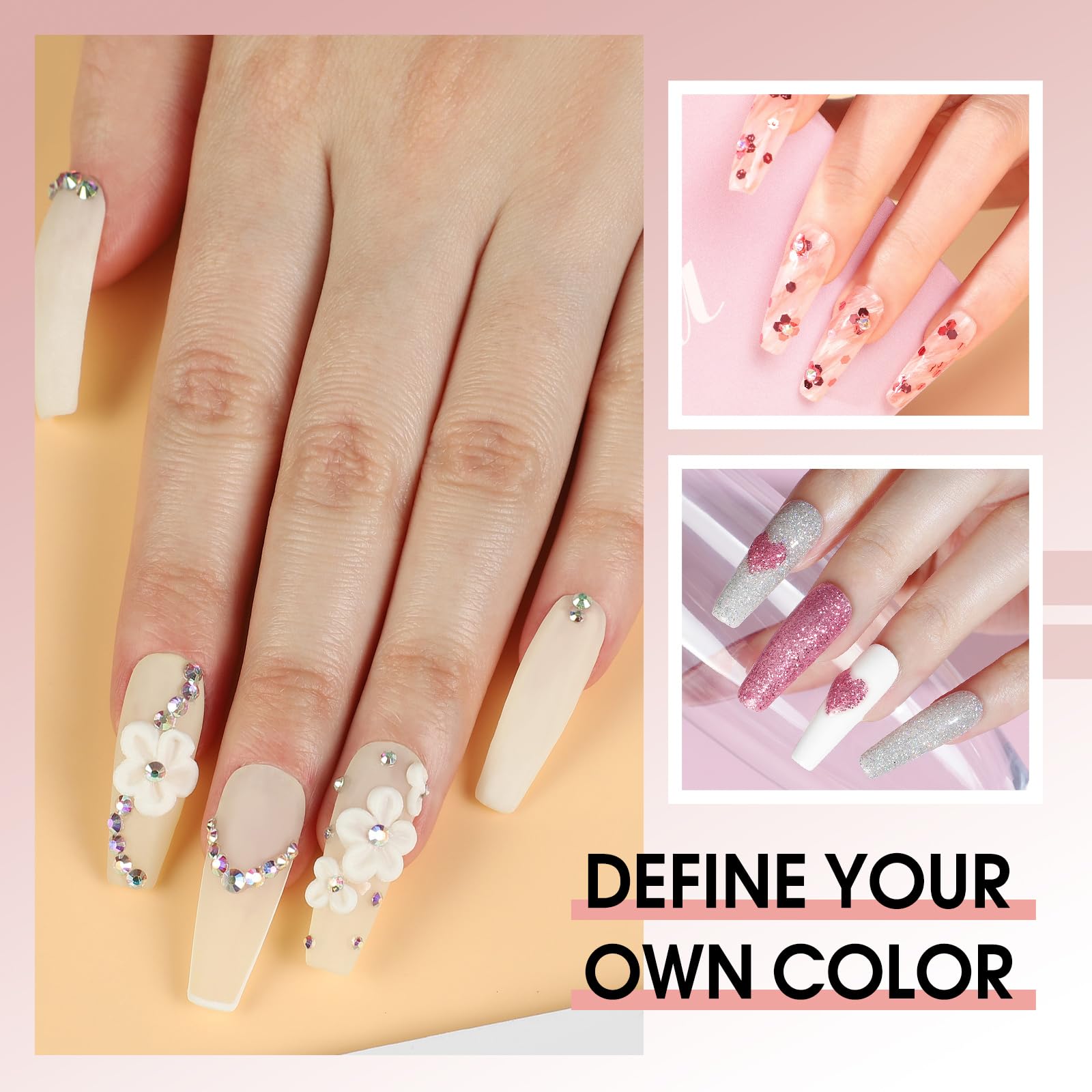 Acrylic Nail Kit With Everything For Beginner With Drill And U V Light 3Pcs Acrylic Powder 24Pcs Glitter Powder Professional Nai