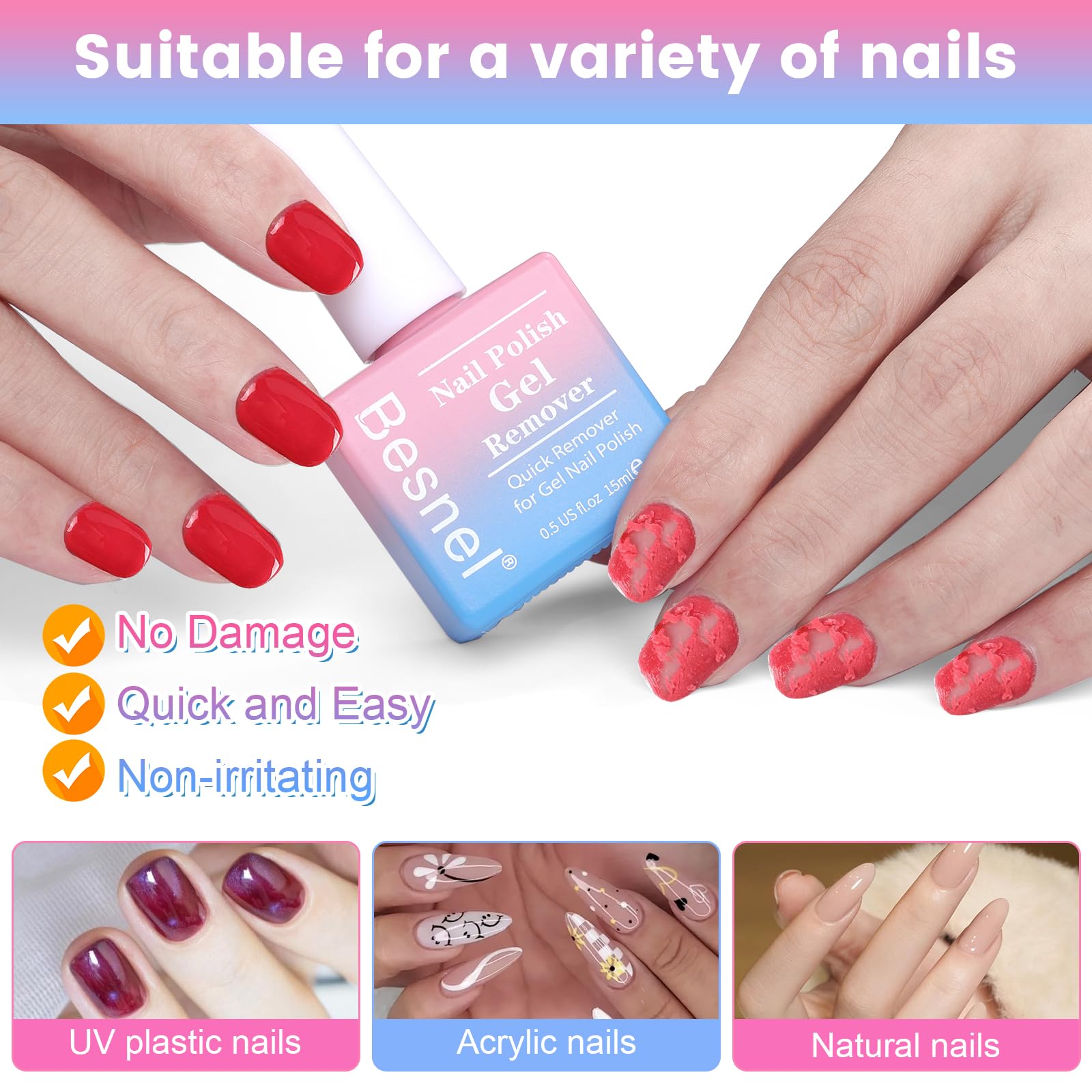 Gel Nail Polish Remover, Professional Gel Polish Remover For Nails Non-Irritating Easily & Quickly Remove Nail Polish, Gel Remov