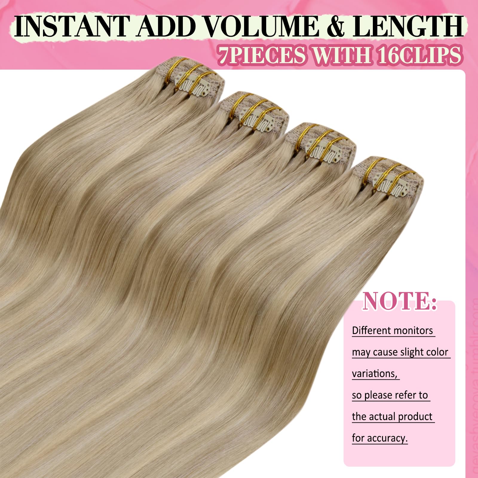 YoungSee 135G Clip in Human Hair Extension Blonde Highlight Clip in Real Hair Extensions Dark Ash Blonde Highlights Golden Blond