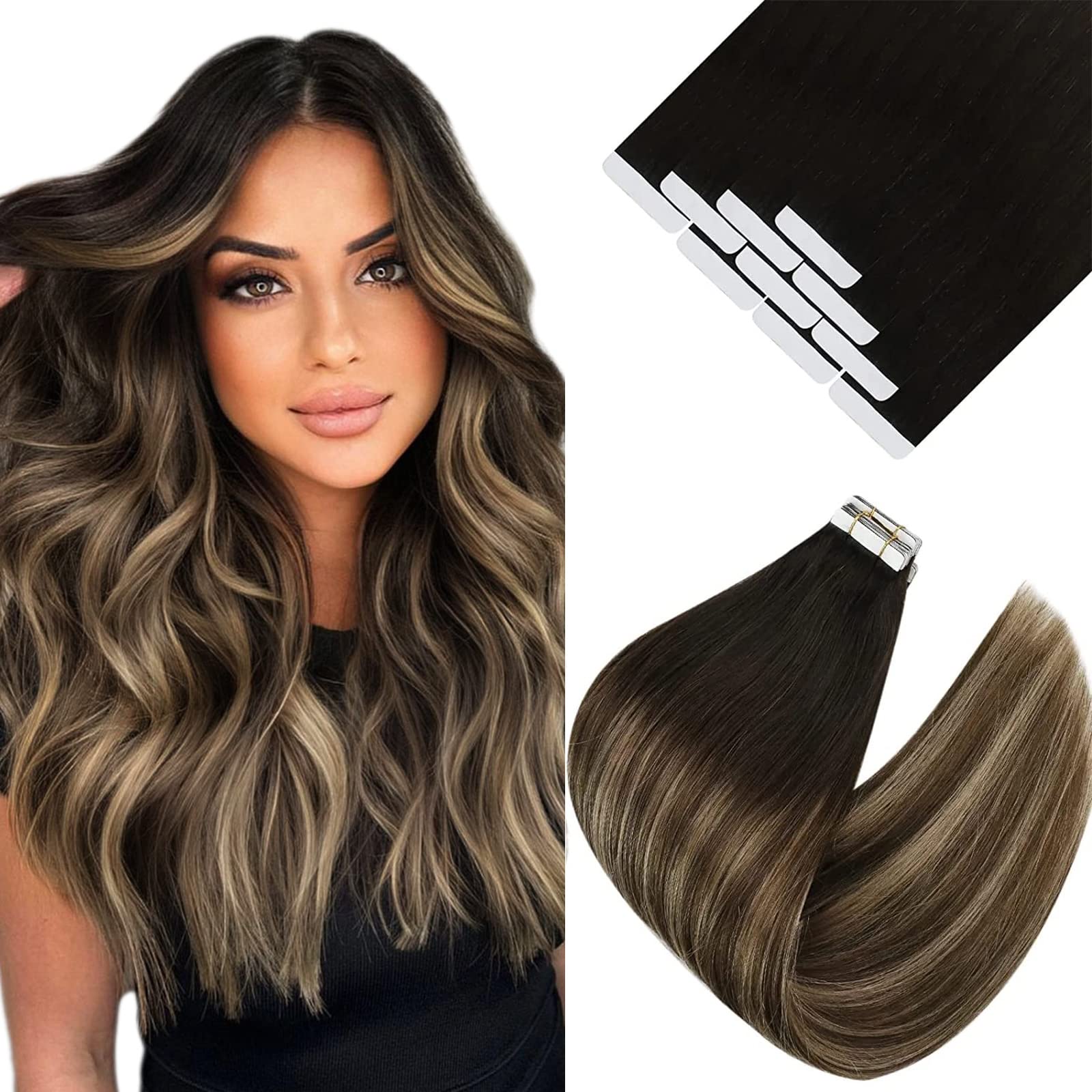 Ve Sunny Ombre Hair Extensions Tape Ins Black Balayage Tape In Hair Extensions Real Human Hair Ombre Black Tape Extensions Human
