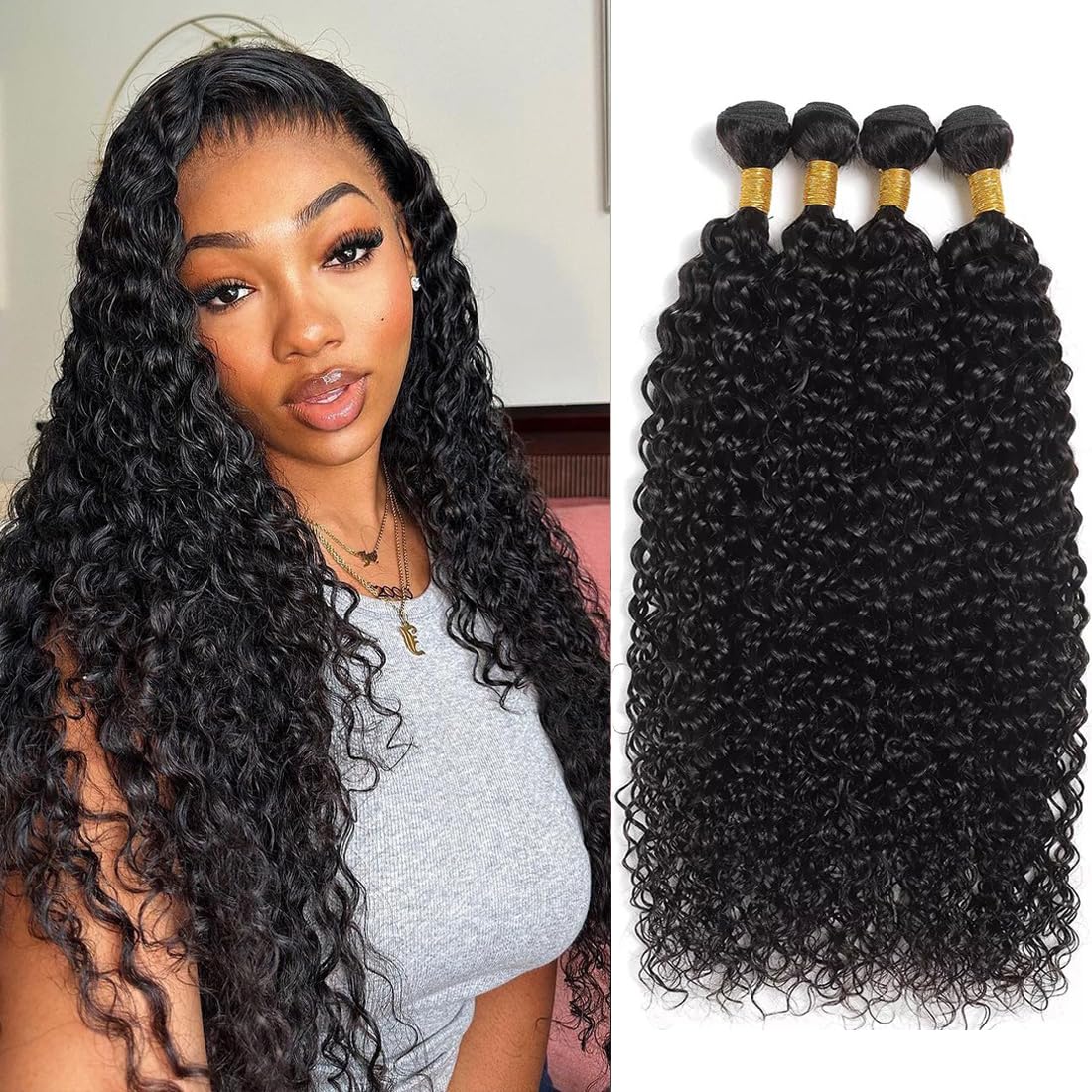 Taziza Brazilian Water Wave Bundles Human Hair(14 16 18 20 Inch) 10A Unprocessed Human Hair Wet And Wavy Bundles Brazilian Remy
