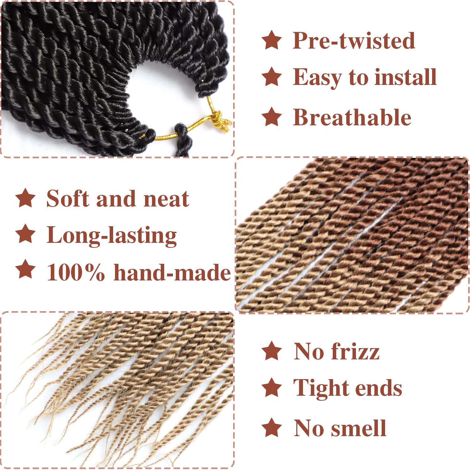 Violet Senegalese Twist Crochet Hair For Black Women 18 Inch Long Pre Twisted Twist Crochet Hair 20 Strands/Pack Pre Looped Croc