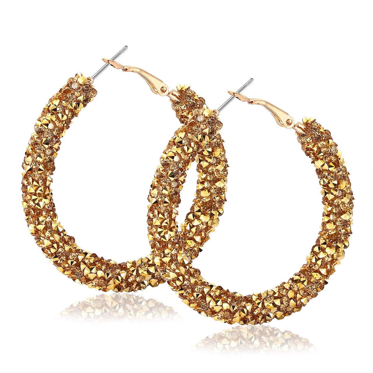 NLCAC Rhinestone Hoop Earrings Gold Bohemian Sparkle Resin Rhinestone Wrapped Hoop Dangle Earrings for Women (D-gold)