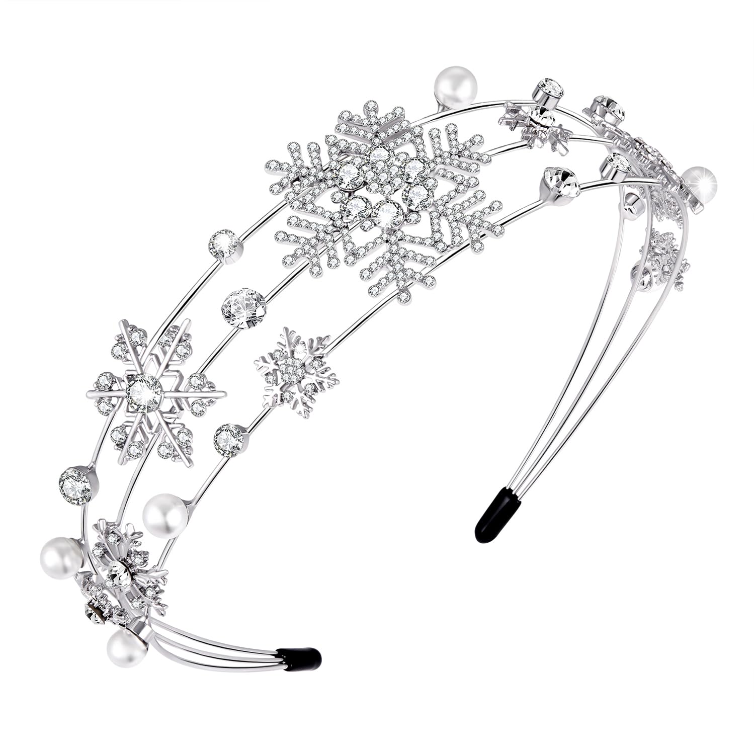 HEIDKRUEGER Christmas Headband Silver Snowflake Headband Pearl Christmas Party Headbands for Women Holiday Hair Hoop (Snowflake/