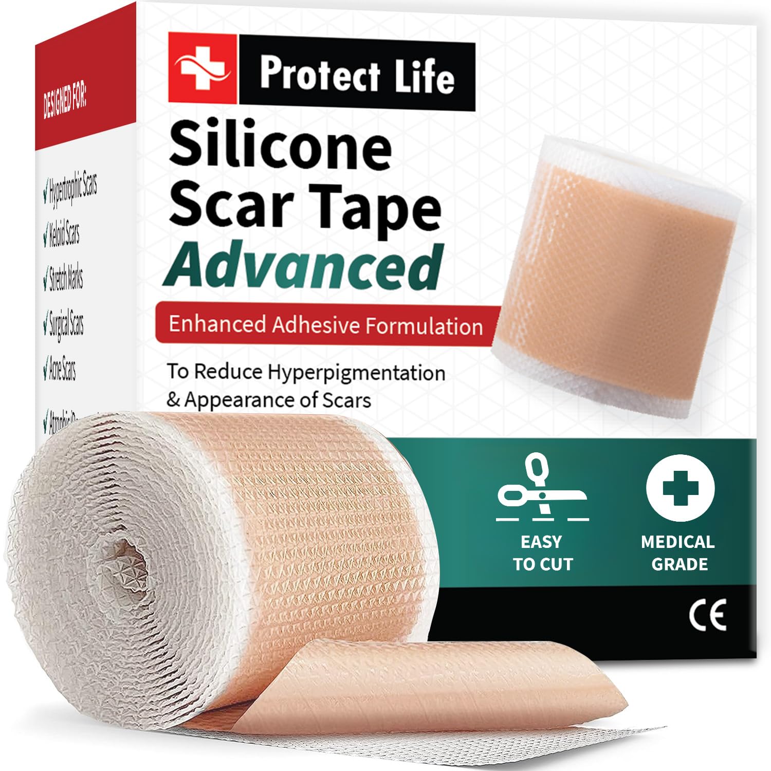 Medical Grade Silicone Scar Tape Advanced Adhesive Formulation (1.6'' X 118'') Scar Removal Away Strips For Surgical Scars, Sili