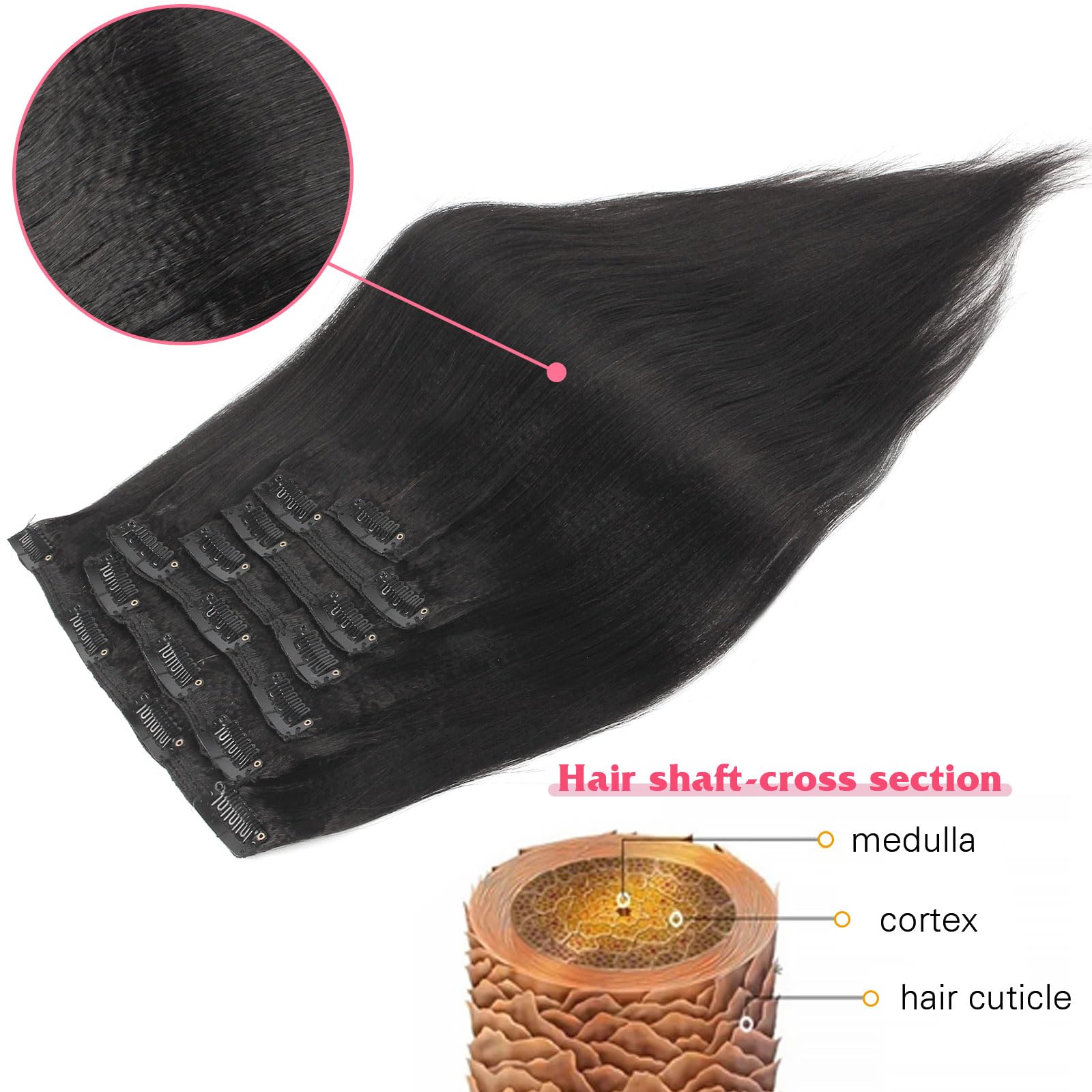 Abh Amazingbeauty Hair Yaki Straight Human Hair Extension Clip In Remy Hair Extensions Yaki Clip Ins For Black Women Brazilian C