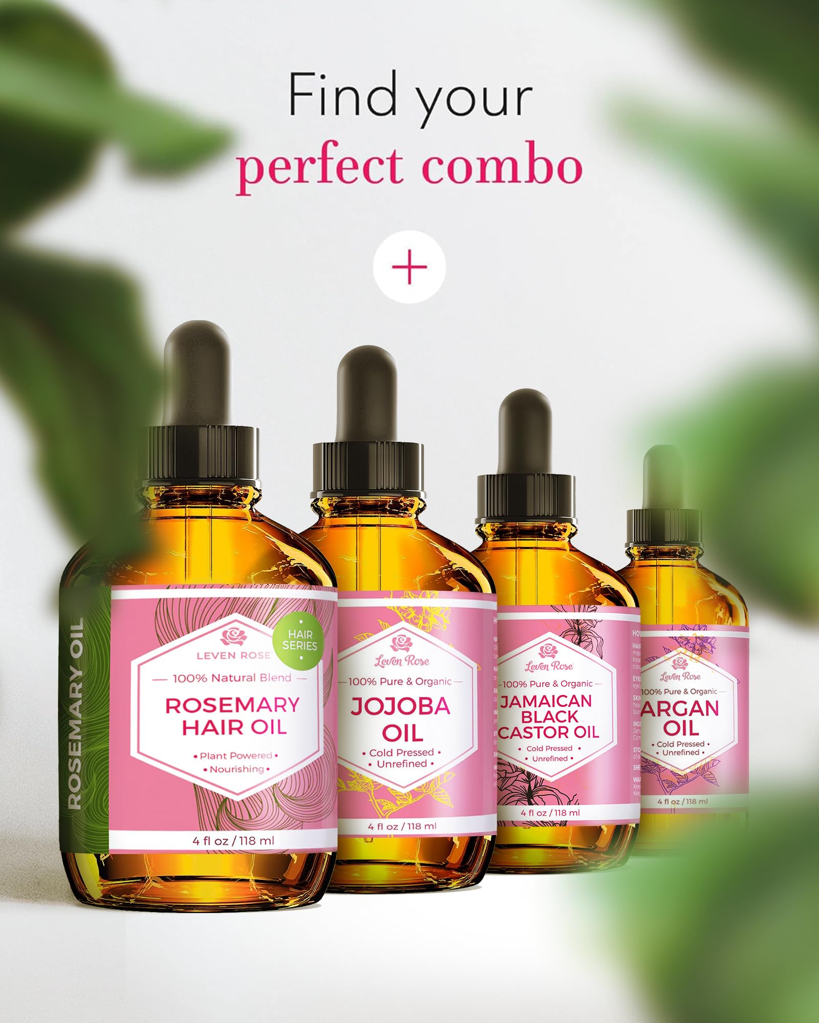 Leven Rose Organic Rosemary Hair Growth Oil, 2 Fl Oz - Natural Formula with Castor, Jojoba, & Peppermint for All Hair Types