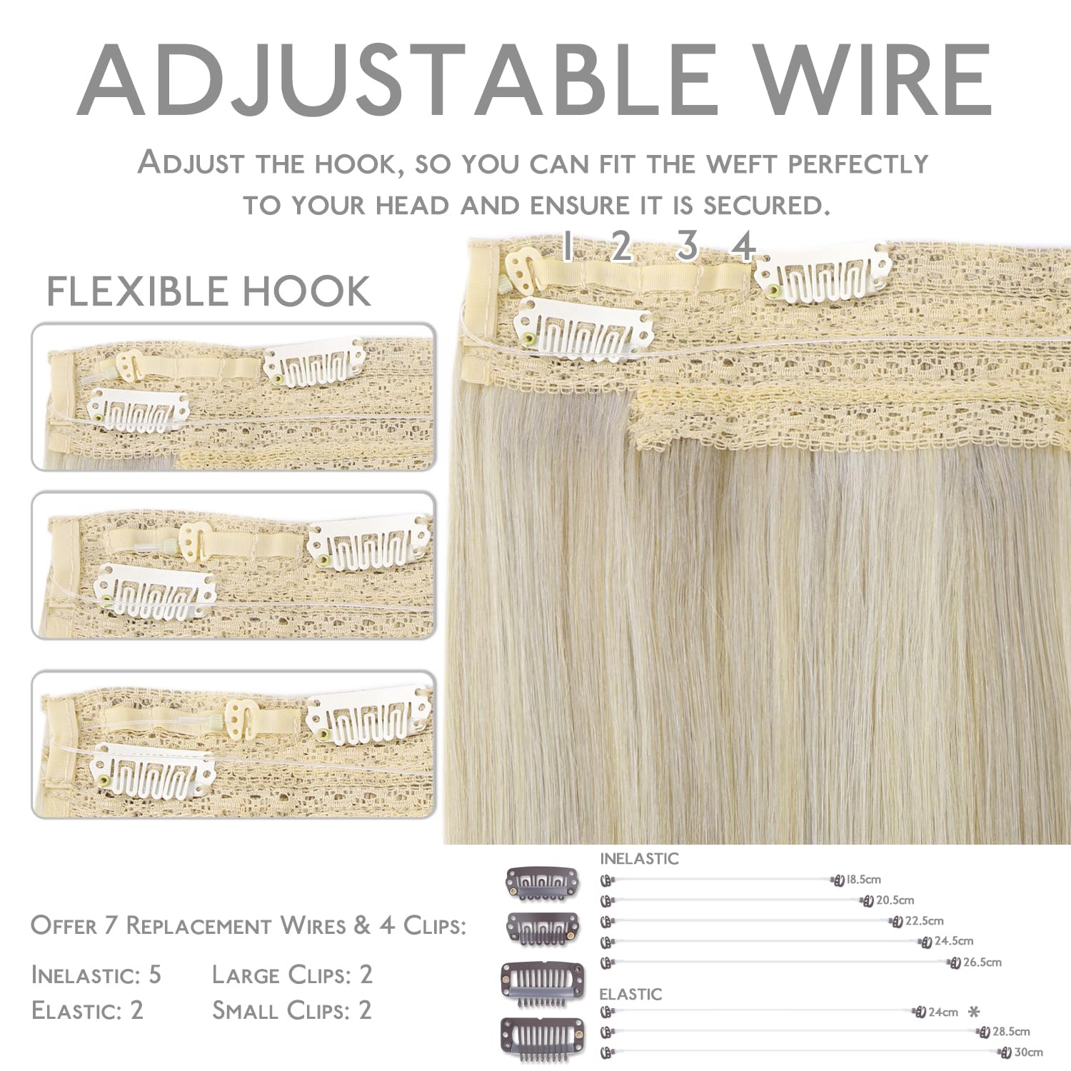 Wennalife Wire Hair Extensions (Increase 50% Lifespan) Real Human Hair 14 Inch 75G Ash Blonde Highlighted Platinum Blonde Remy H