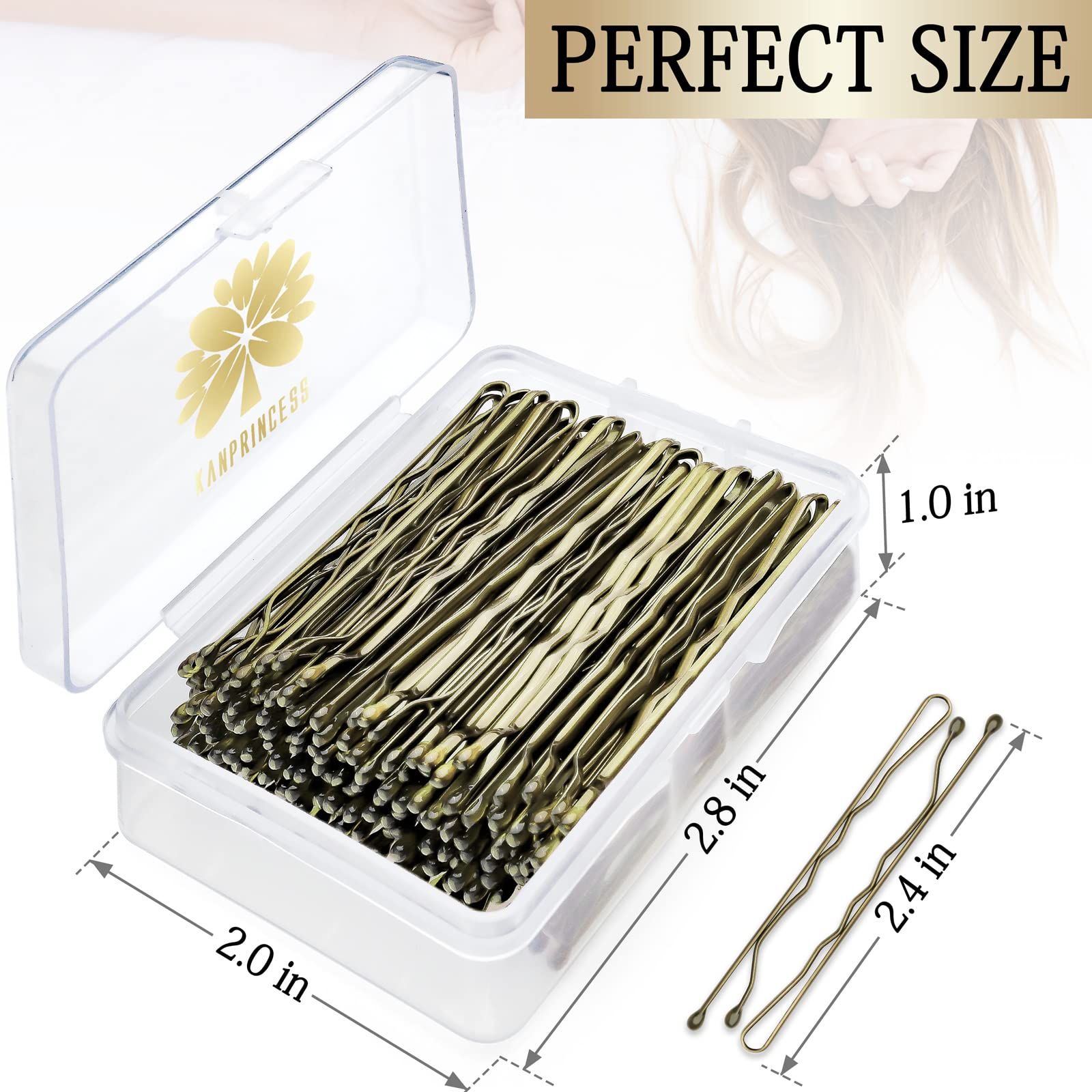 KANPRINCESS 100PCS 2.4Inch Bobby Pins Bronze,Pain-Free Bobby Pins for All Hair Types,Hair Pins for Women Girls,Hairpins for Buns