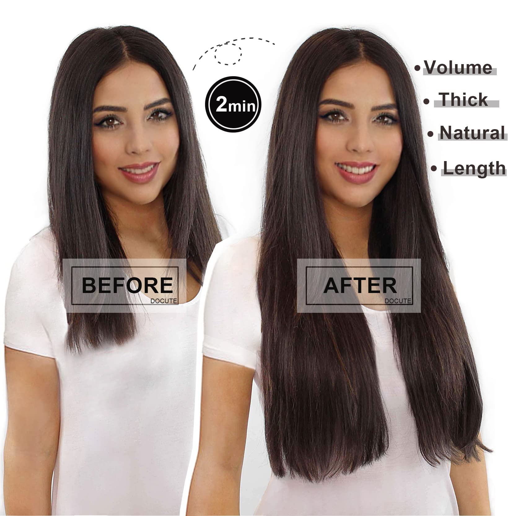 Docute Natural Black Clip In Hair Extensions Black Women 4 Pieces, Full Head Long Straight Hair Extensions Clip Ins Double Weft