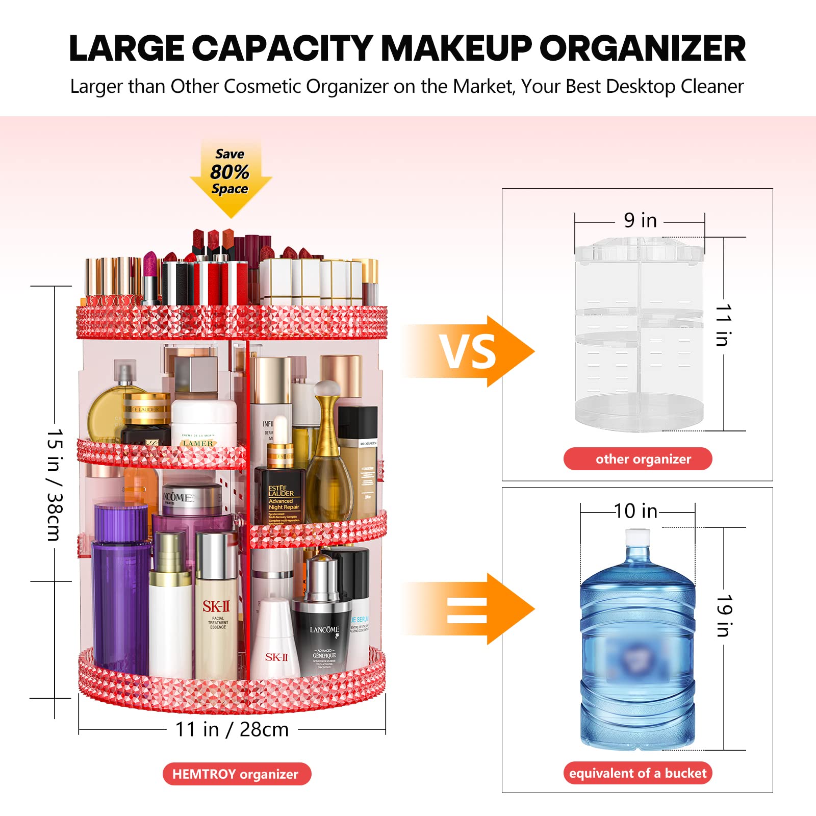 HEMTROY Rotating Makeup Organizer 360 Degree, Plus Size Capacity 7 Layers Adjustable Cosmetic Organizer Fits Vanity Countertop,