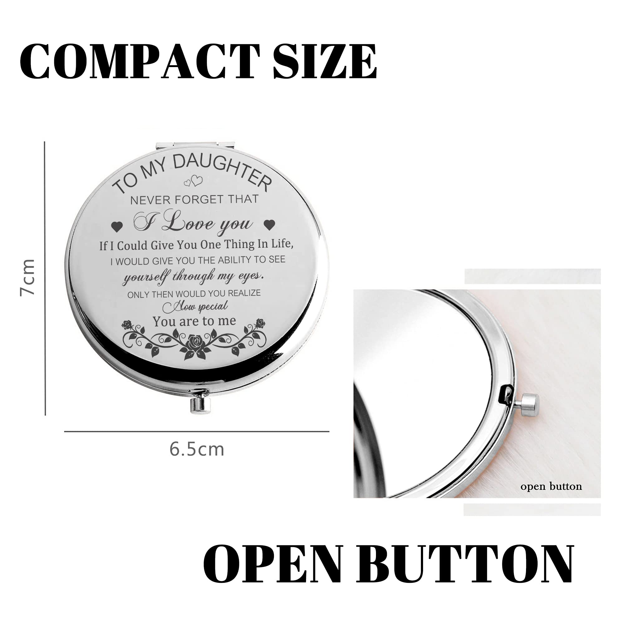 Gaolziuy Daughter Gifts Compact Mirror From Mom, Silver Daughters Compact Mirror, Birthday Gifts For Daughter From Mother For Da