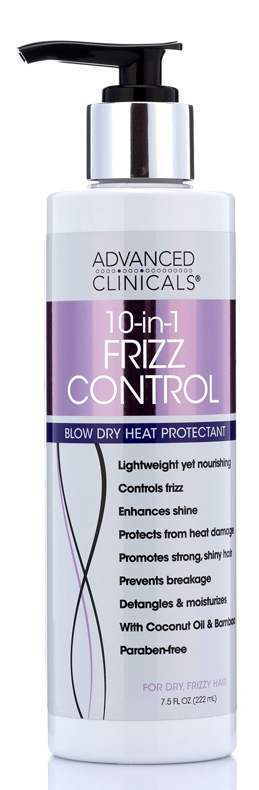 Advanced Clinicals 10-In-1 Anti-Frizz Hydrating Heat Protectant Hair Cream Coconut & Bamboo Strengthen, Detangle & Smooth Dry, D
