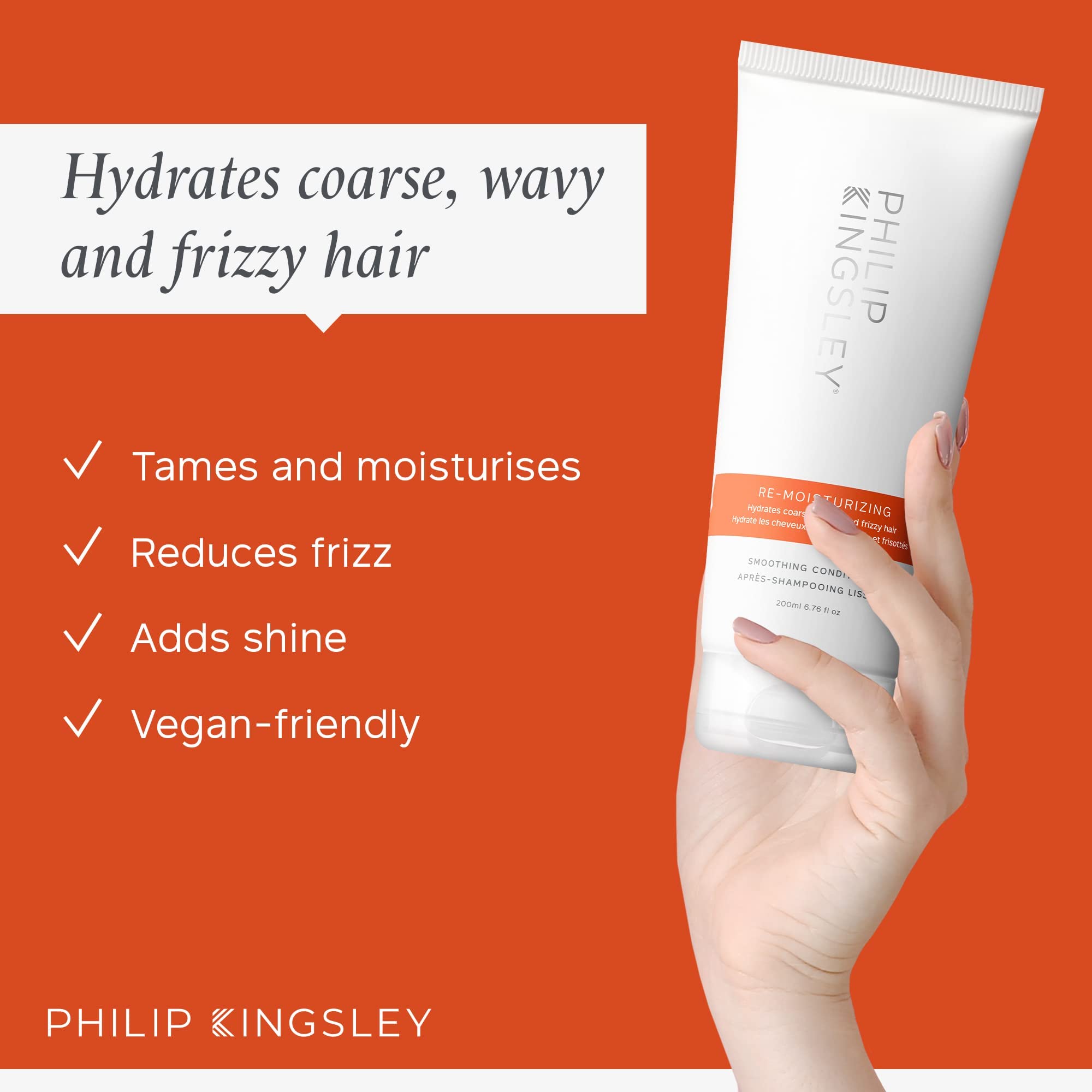 PHILIP KINGSLEY | Re-Moisturizing Smoothing Conditioner | Hydrating and Nourishing Conditioner for Curly, Wavy, Coarse, Frizzy,