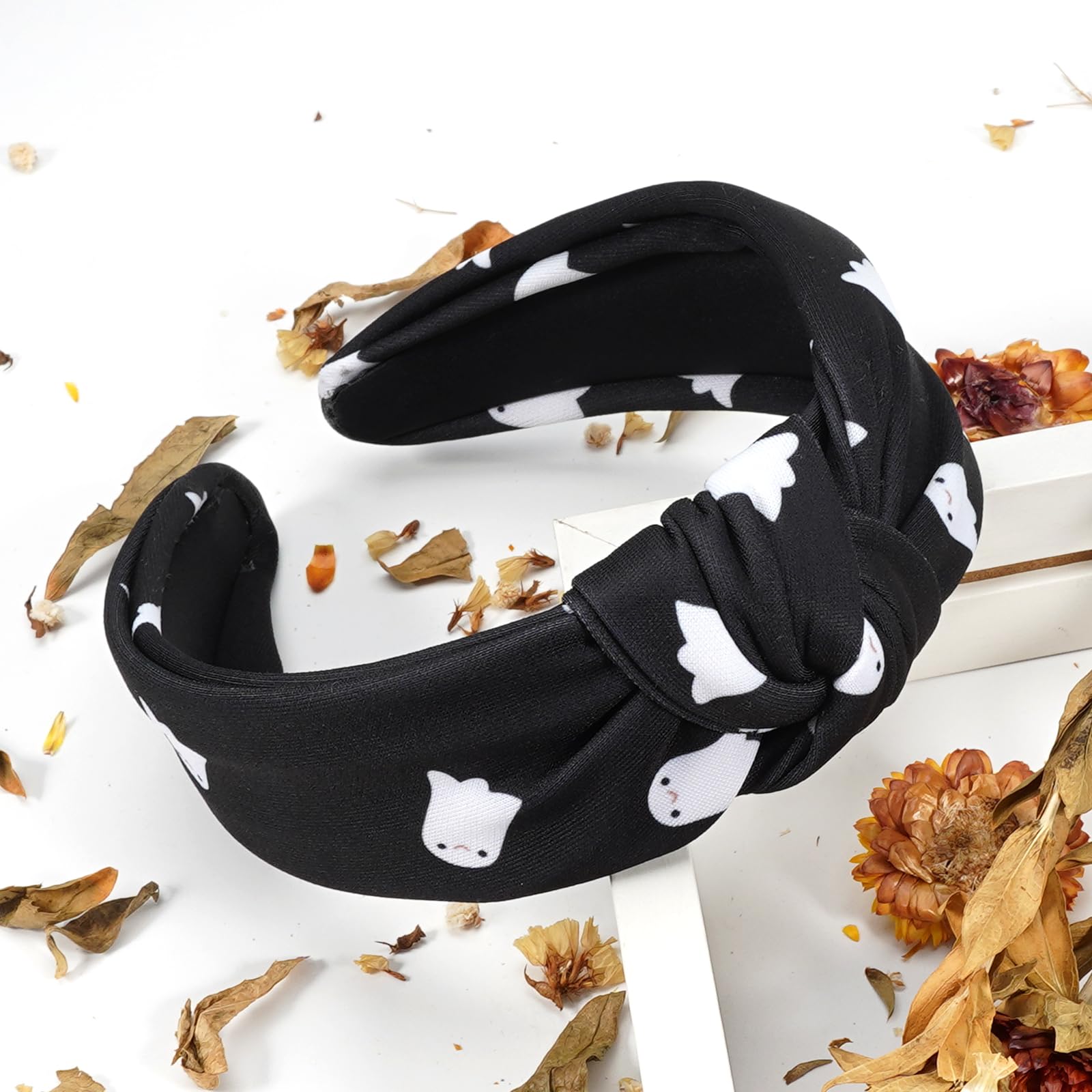 Budsmile Halloween Headbands for Women Girls Gifts Spooky Ghost Knotted Wide Headband Embellished Costume Party Outfits Hair Acc
