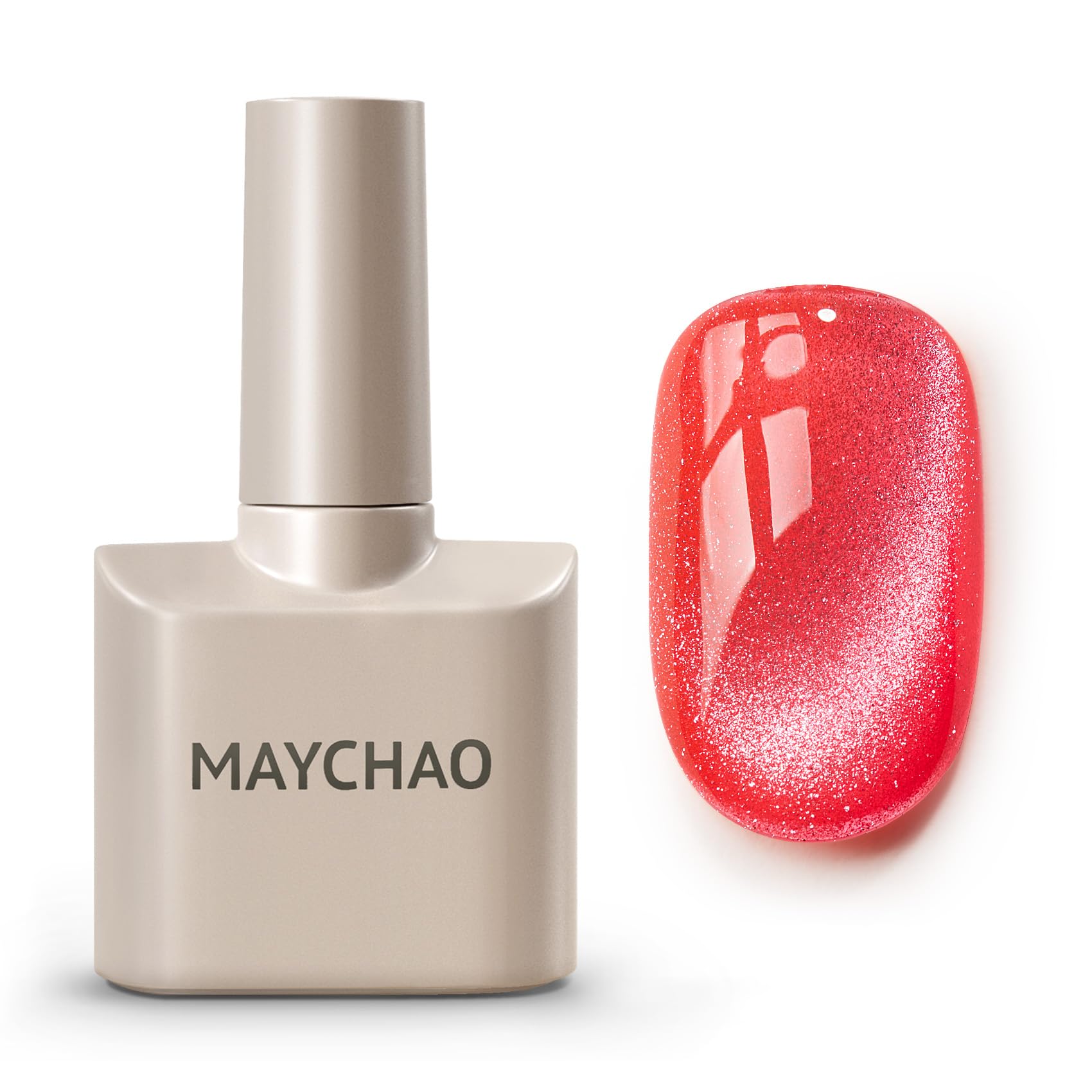 Maychao 15Ml Cat Eye Gel Nail Polish 1Pc Coral Pink Gel Polish With Magnet Soak Off Holographic Magnetic Nail Polish For Nail Ar