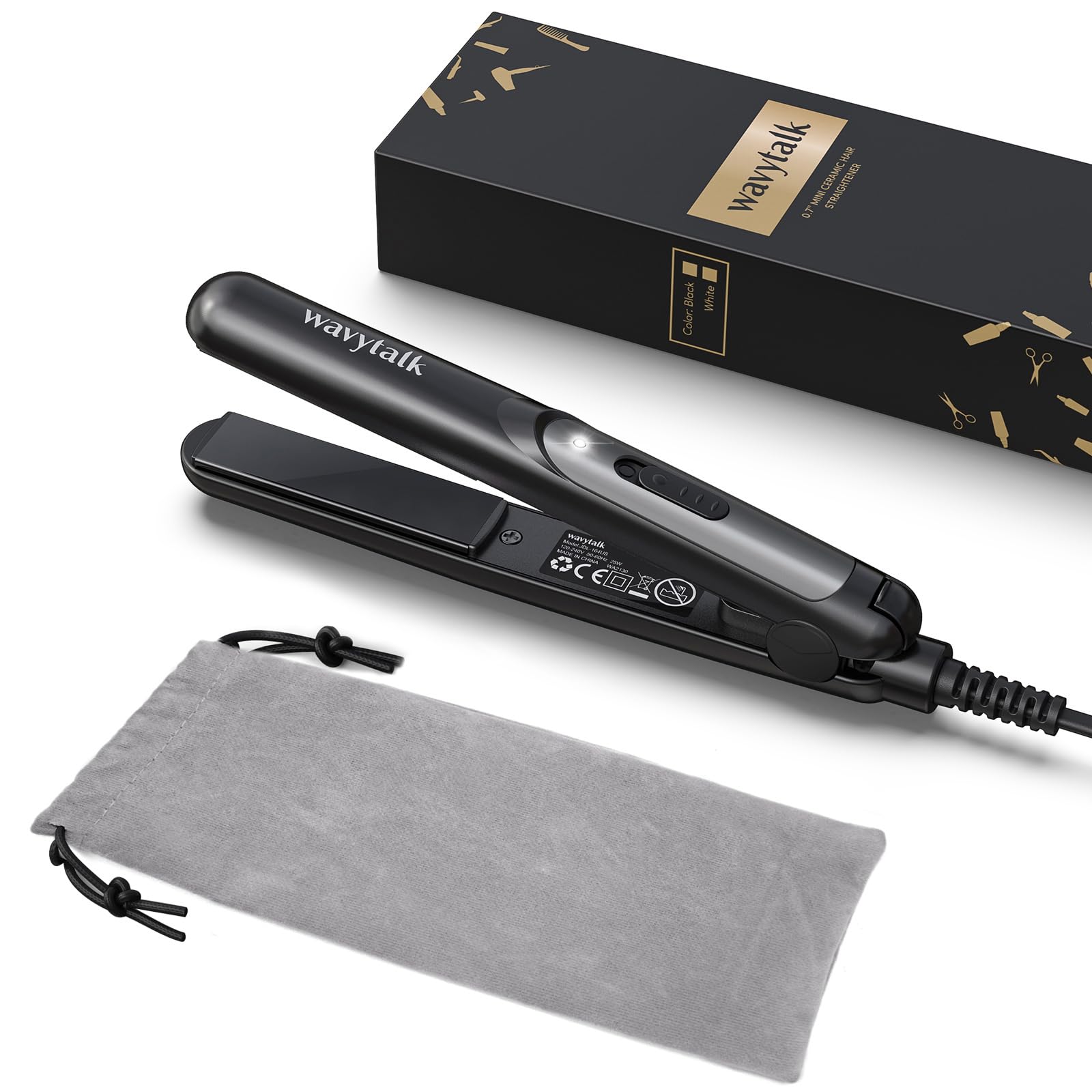 Wavytalk Mini Flat Iron 0.7 Inch Ceramic Mini Hair Straightener, Small Flat Irons for Short Hair, Curls Bangs, Dual Voltage for