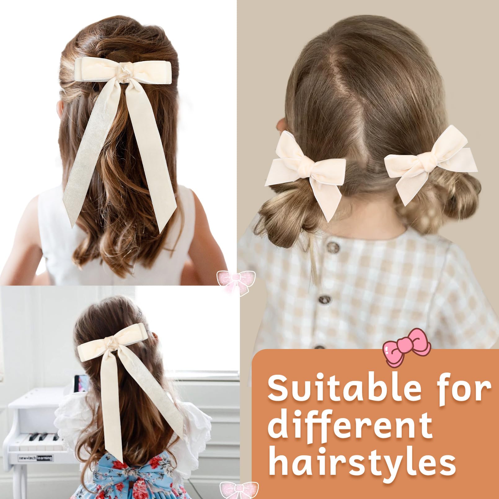 3Pcs Velvet Hair Bow White Hair Ribbon Clips For Women Girls Fall Alligator Hair Clips Hair Accessories Toddlers Kids Teens
