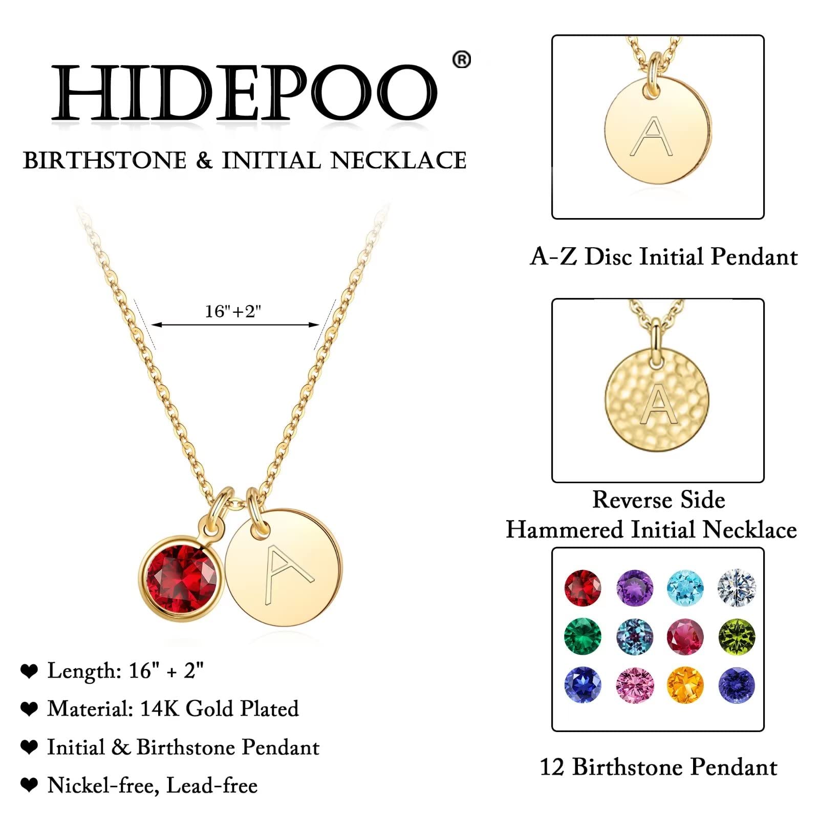 Hidepoo Valentines Day Gifts - Initial Birthstone Necklace, Disc Initial Necklace Personalized Gifts May Birthstone Jewelry L In