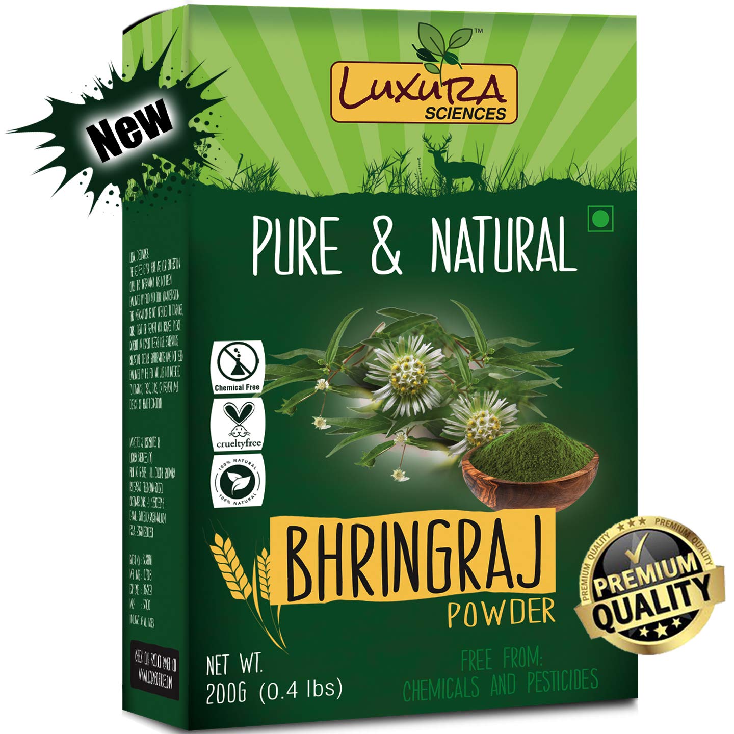 Luxura Sciences Organic Bhringraj Powder | Reduces Dandruff, Thinning & Dryness | Adds Shine & Restores Natural Color of Hair | 
