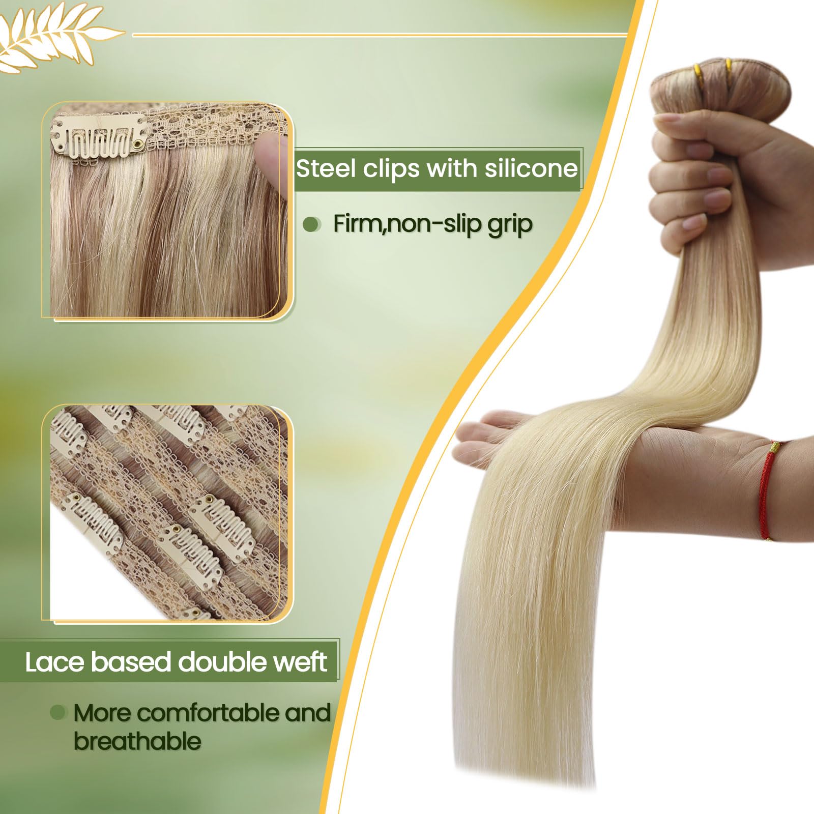 Runature Blonde Balayage Hair Extensions Real Human Hair Clip Ins 16 Inch 120G Clip In Hair Extensions For Women Double Weft Cli